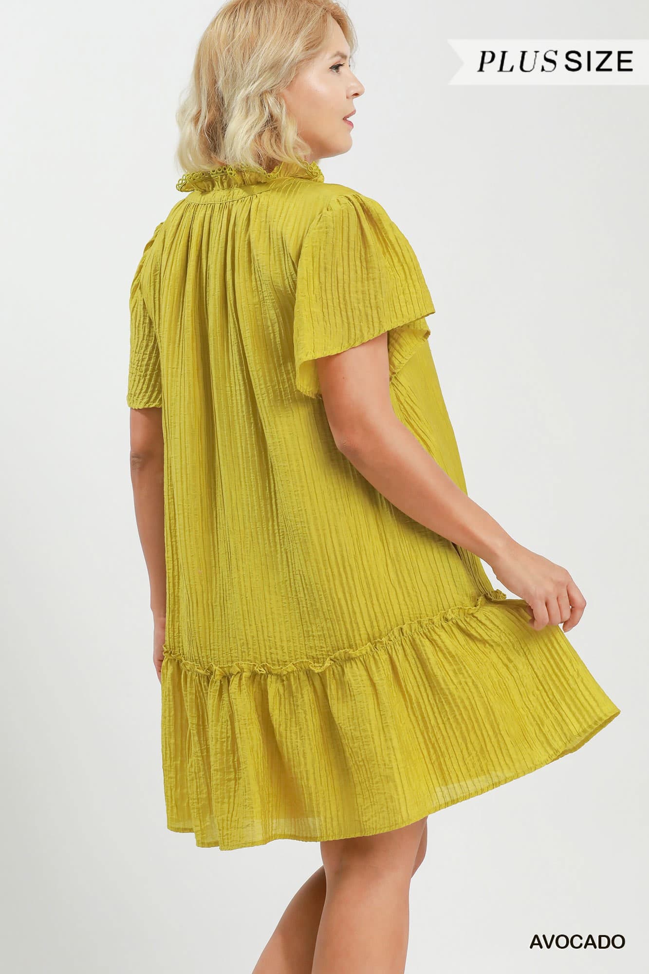Avocado Textured Ruffle Hem Mini Dress (PLUS)