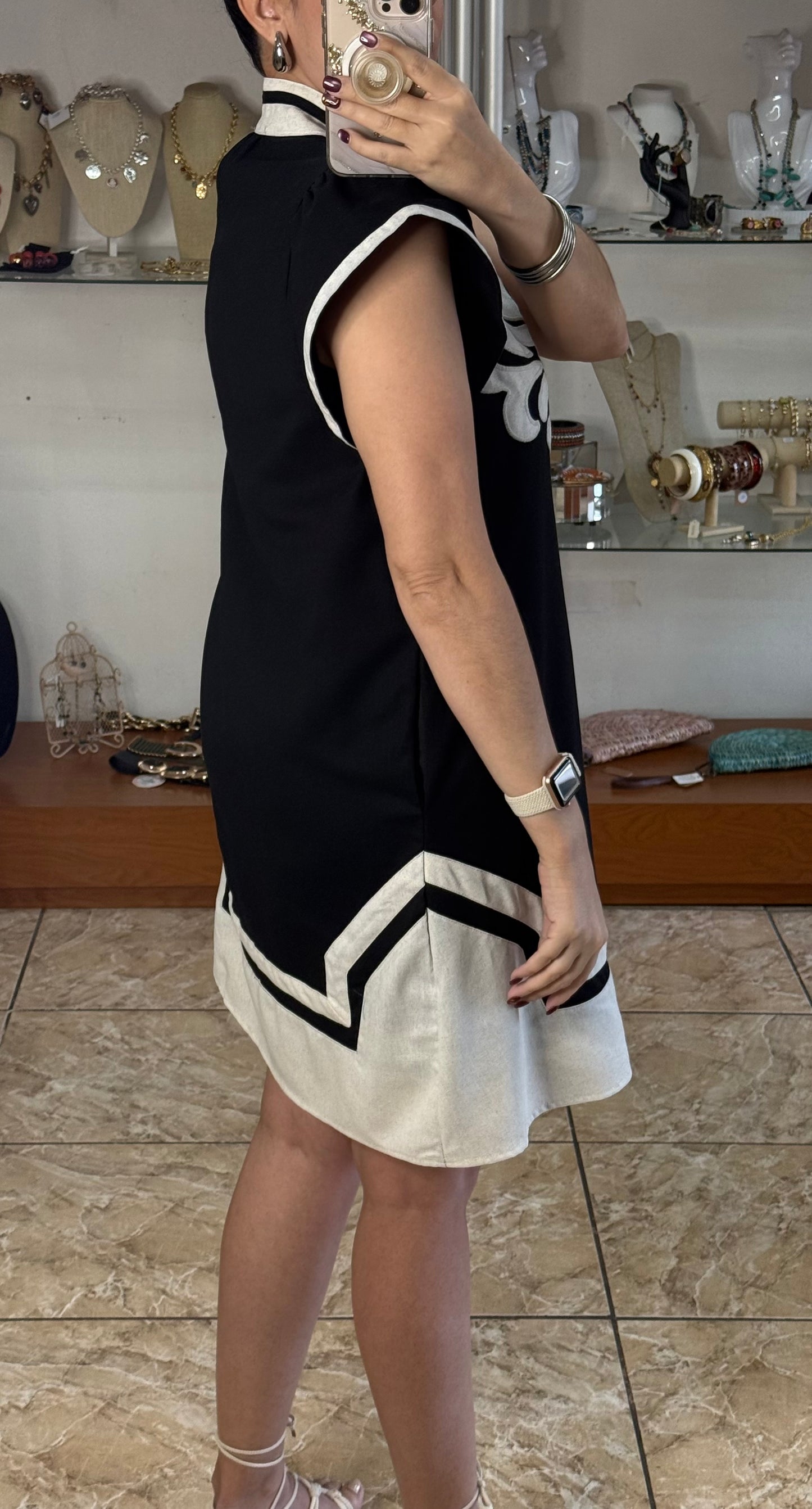 Black Embroidered V-Neck Dress