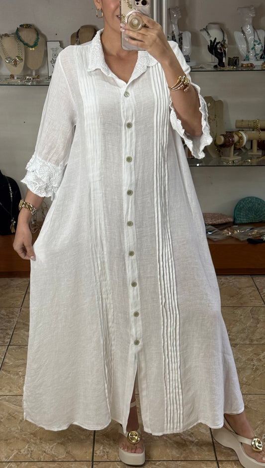 Camelia OS Linen Maxi Dress (NO RETURNS OR EXCHANGE)