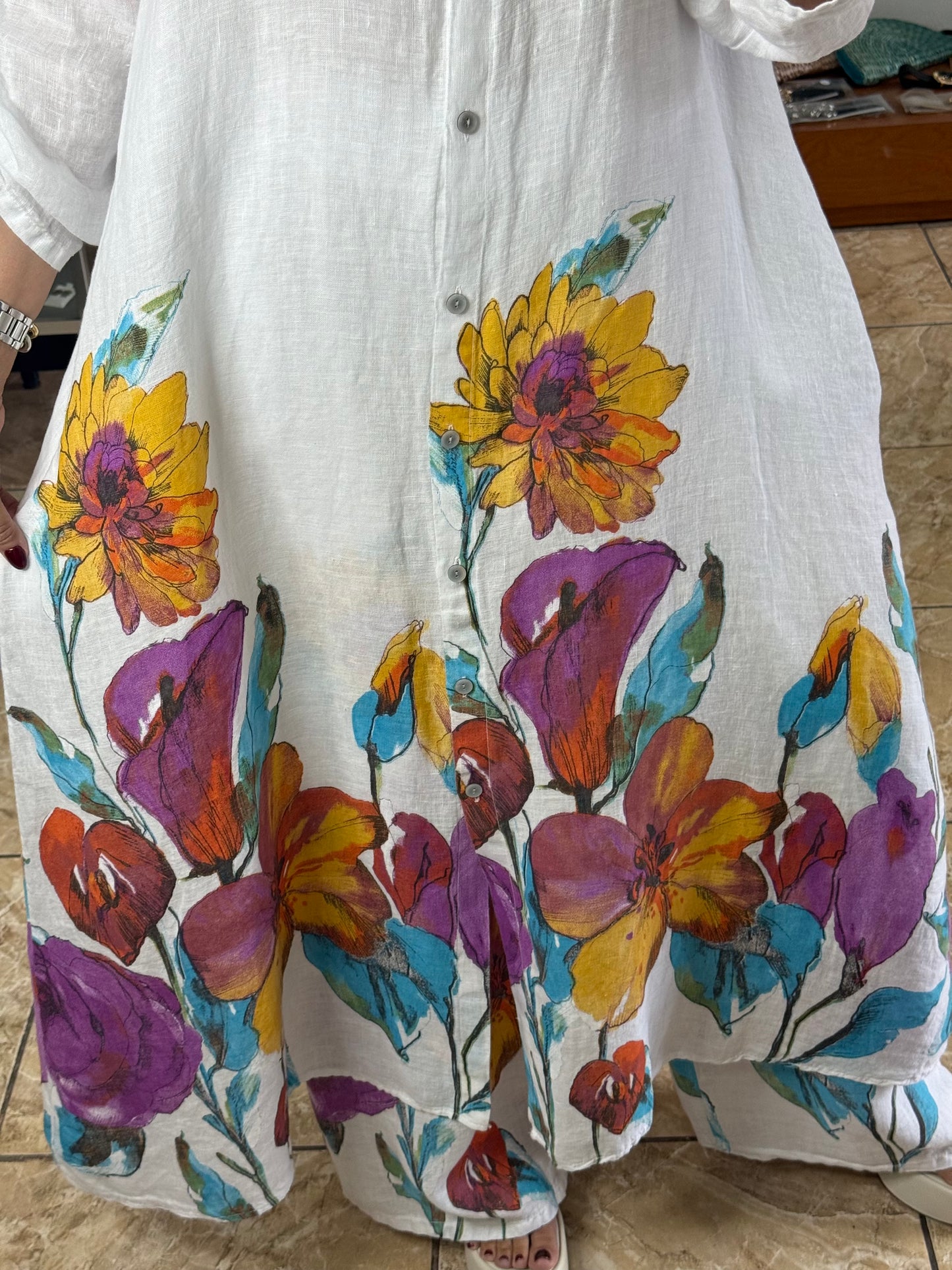 OS Shirt Dress & Pant Floral Linen Set (NO RETURNS OR EXCHANGE)