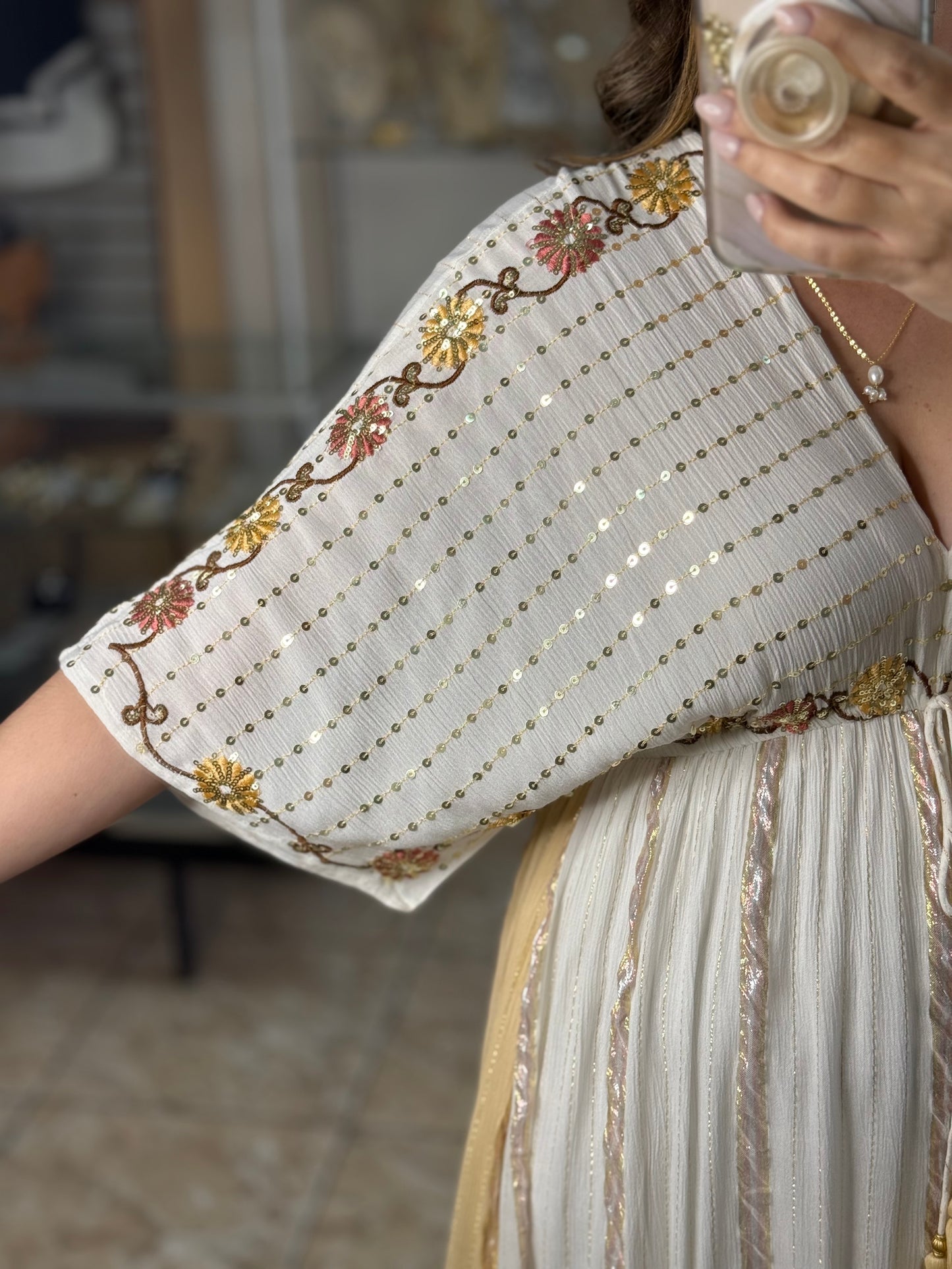 Sequins Floral Embroidered OS Boho Maxi Dress (NO RETURNS OR EXCHANGE)