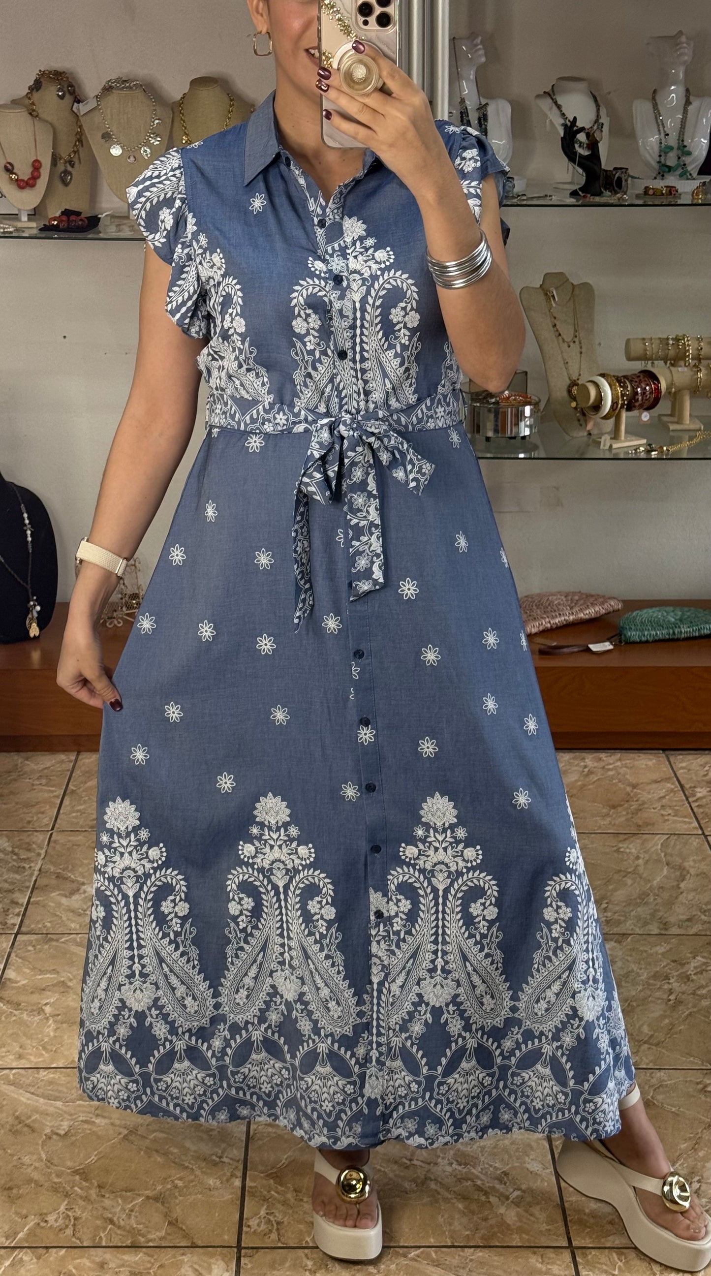 Printed Button Down Maxi Dress