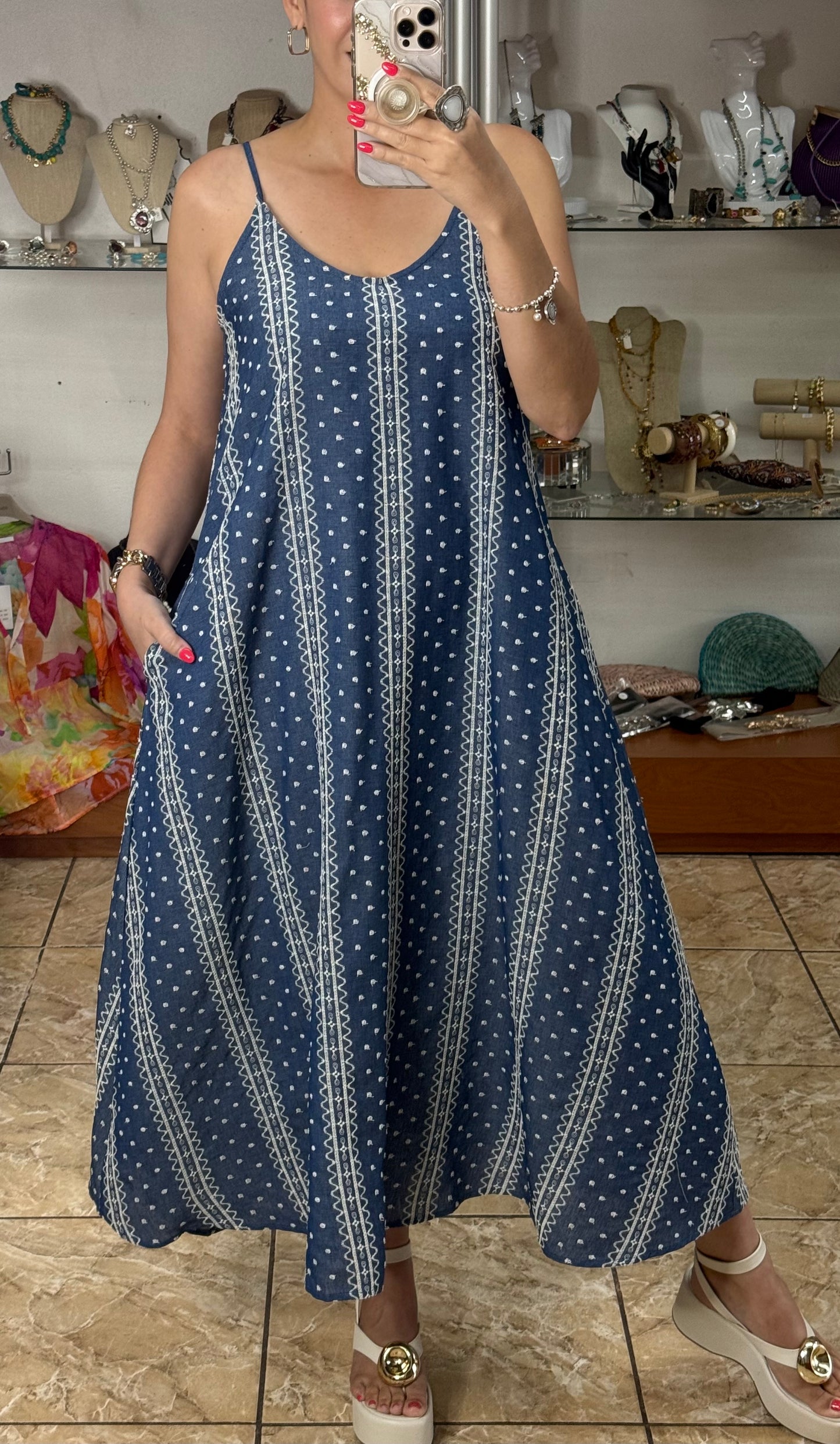 Embroidered Sleeveless Maxi Dress