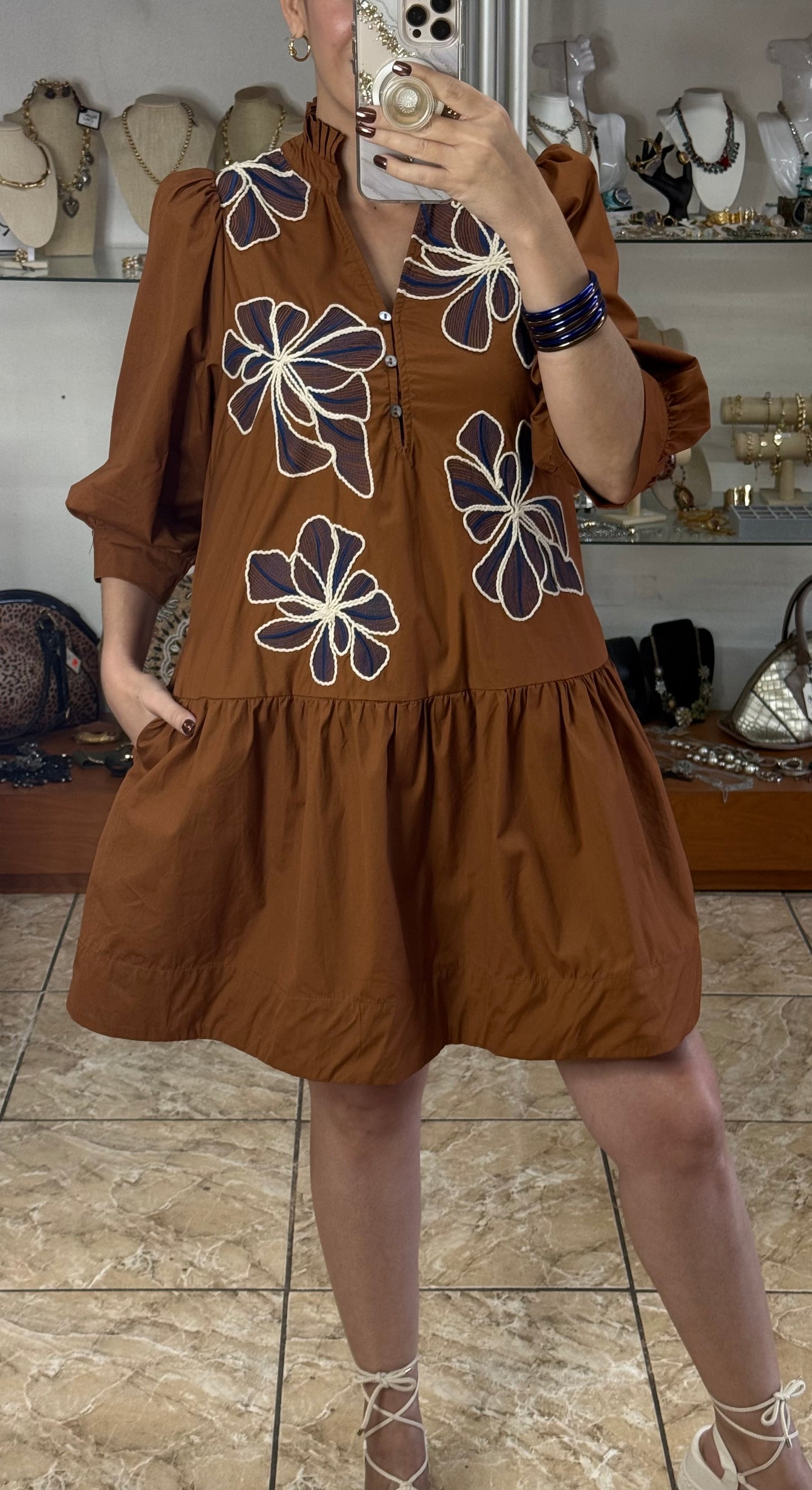 Caramel Floral Mini Dress (FINAL SALE)