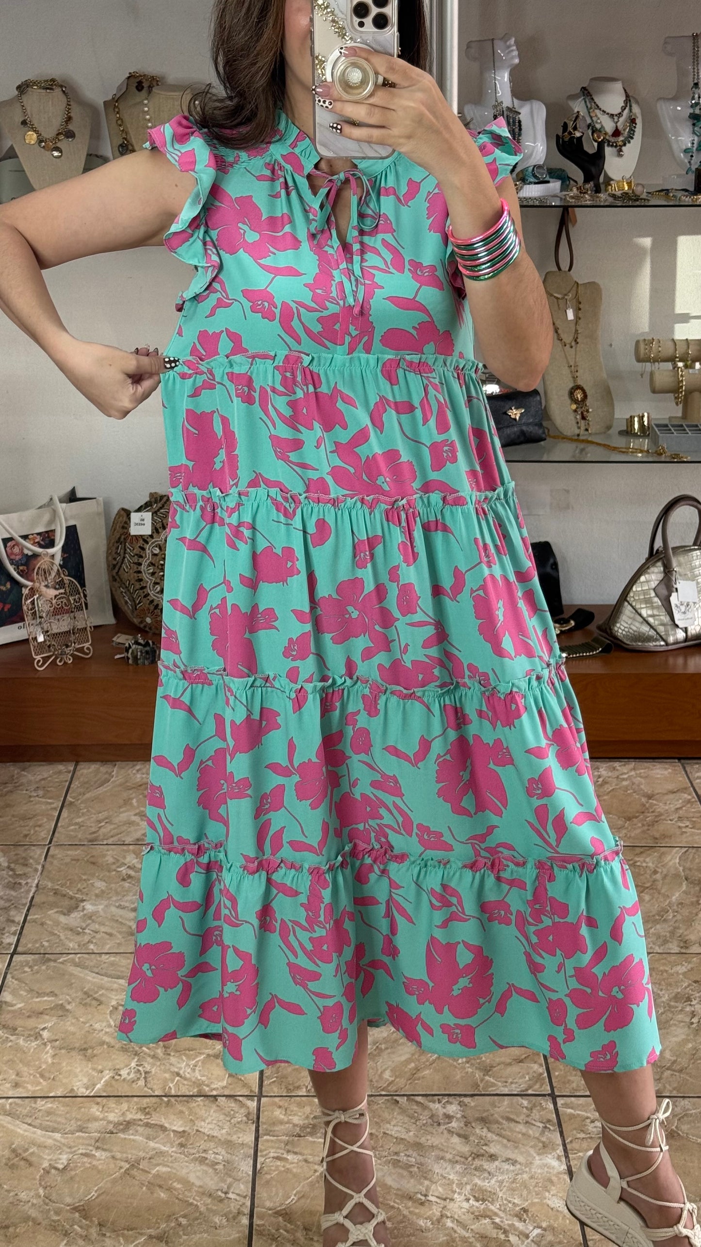 Cotton Candy Mix Floral Midi Dress