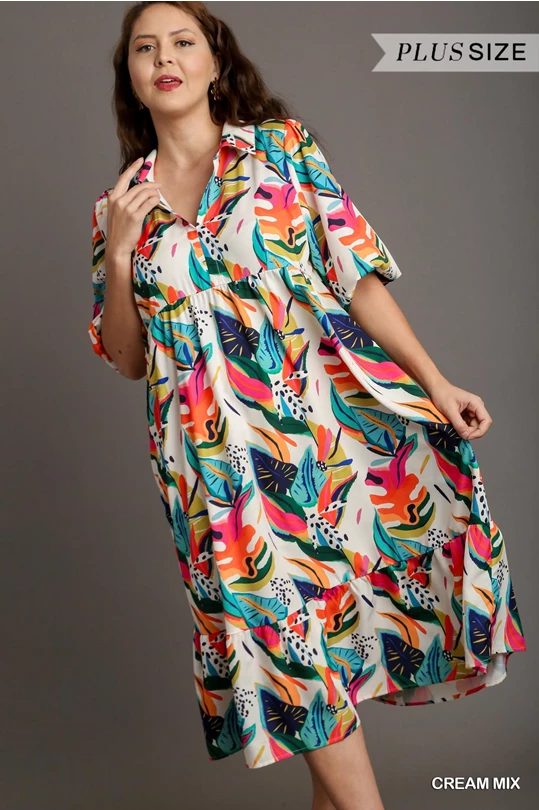 Tropical Print Midi Dress