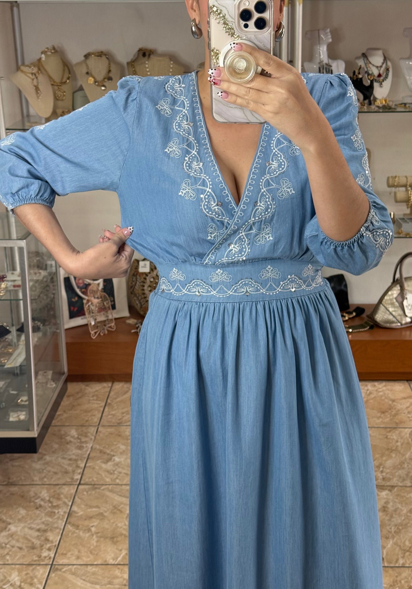 Sequins Denim Maxi Dress (FINAL SALE)