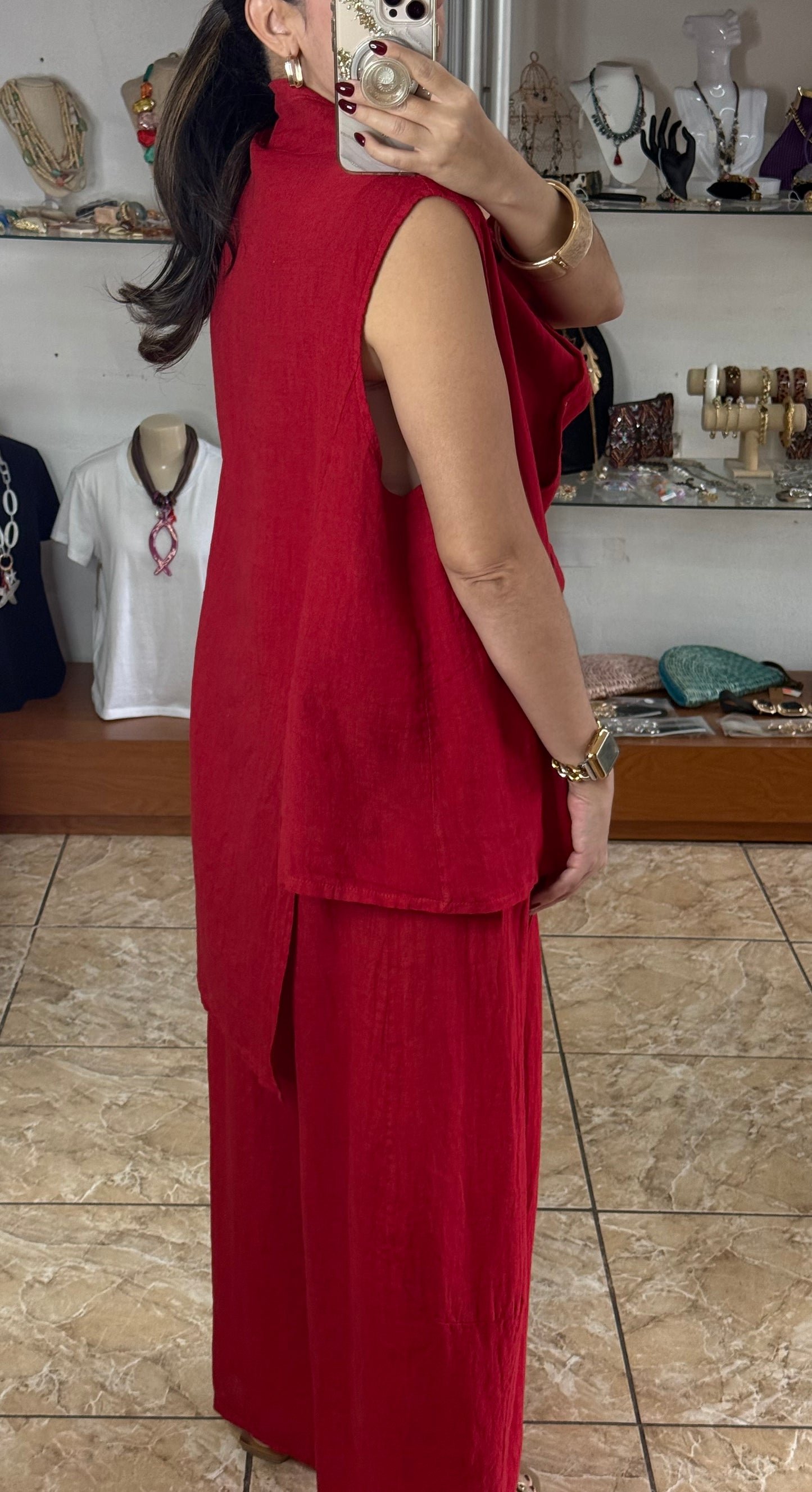 OS Linen Asymmetrical Top & Barrel Pant Set (NO RETURNS OR EXCHANGE)