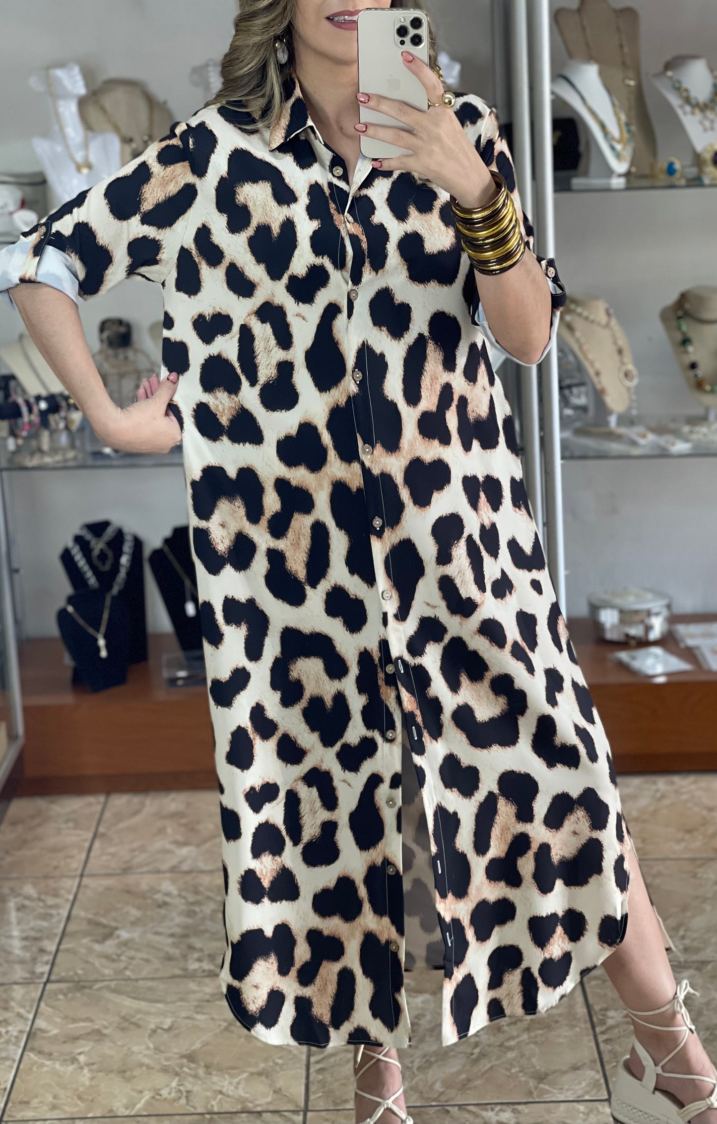 Button Down Leopard Maxi Dress