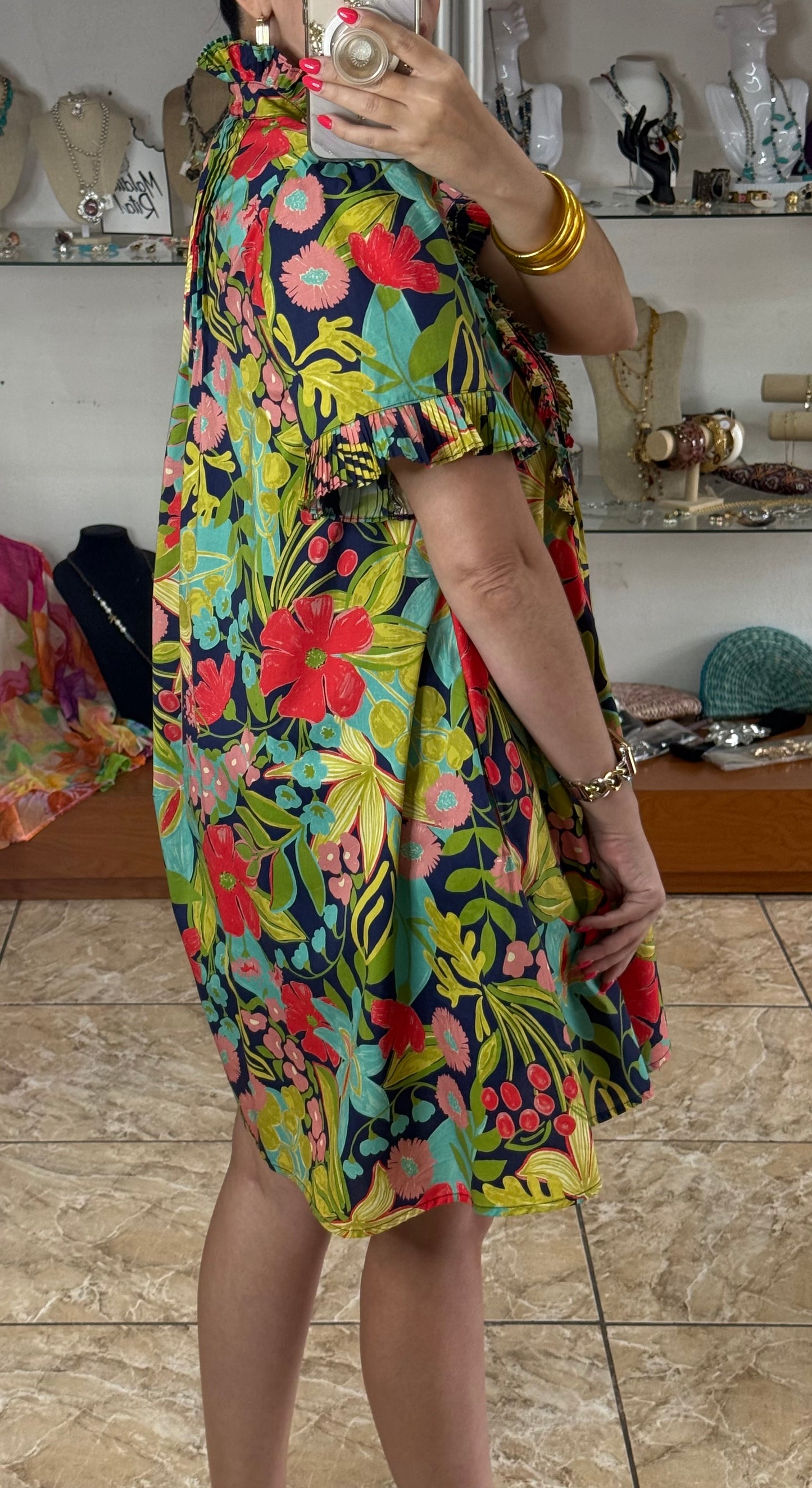 Navy/Green Floral Doll Dress