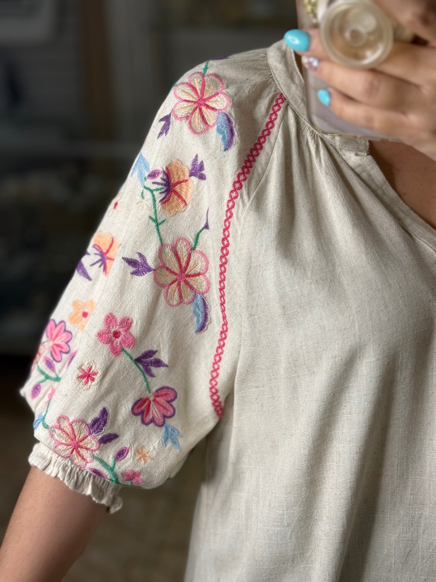 Cream Floral Embroidered Top