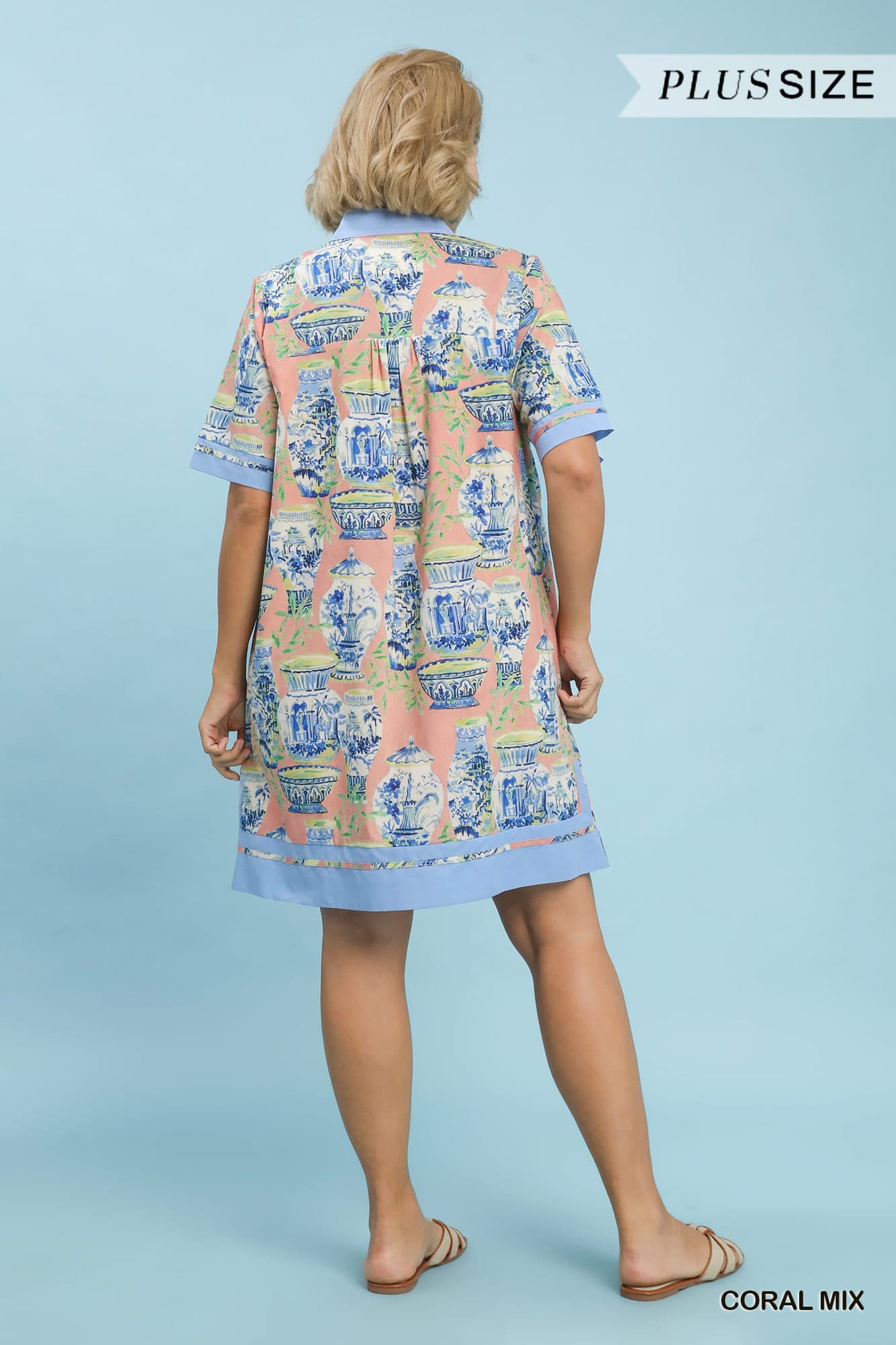 Coral Mix Abstract Print Dress (PLUS)