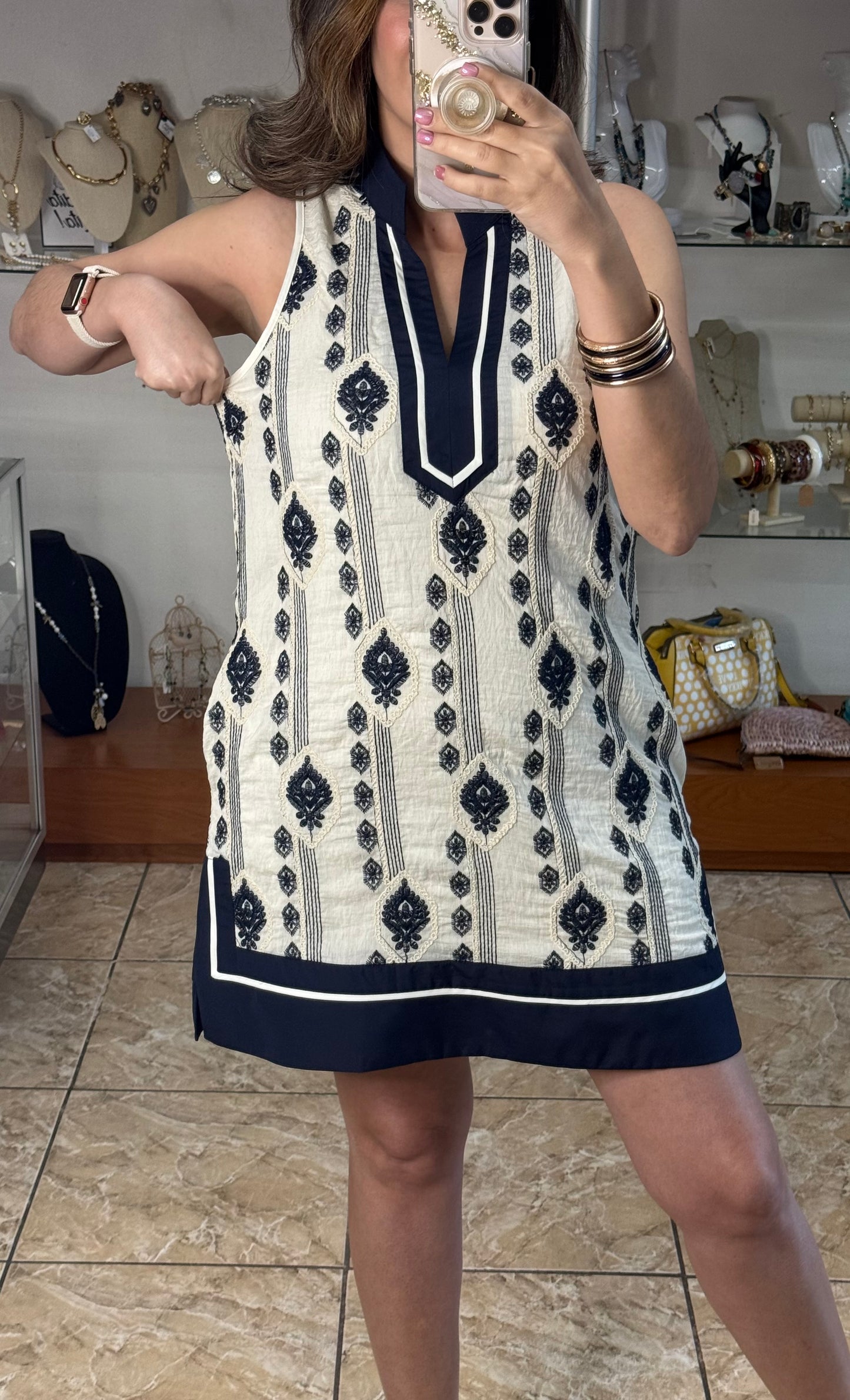 Sleeveless Embroidered Mini Dress