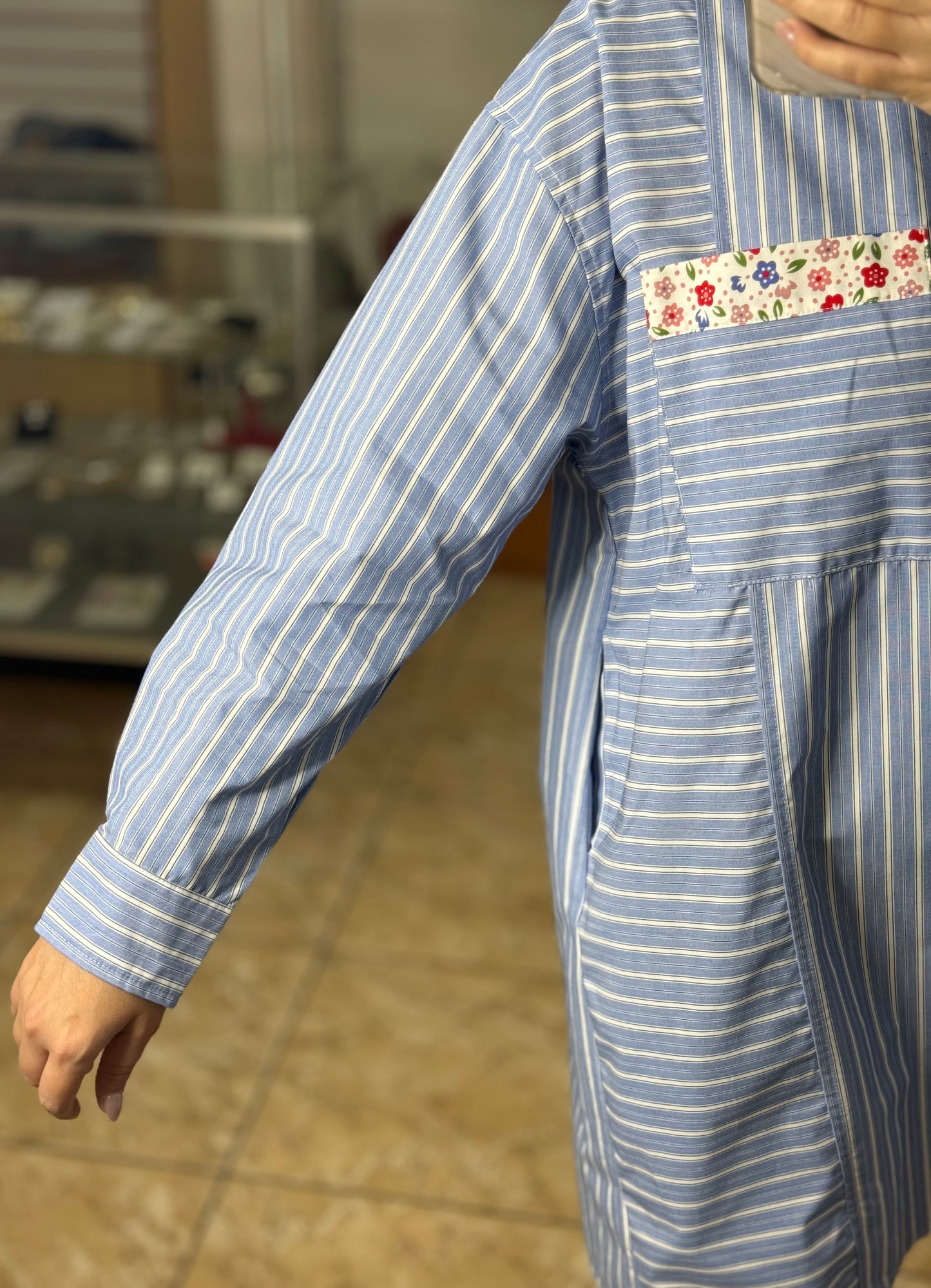 Stripes and Flowers Button Down Shirt Dress