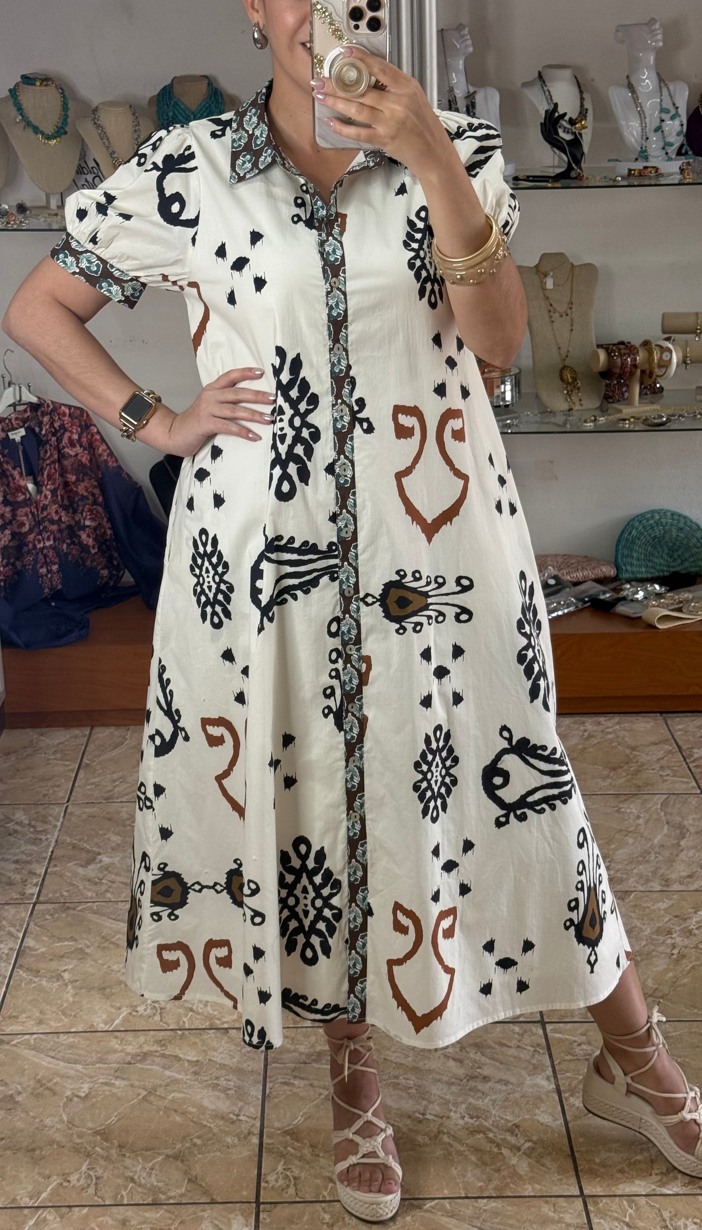 Ivory Mix Boho Print Midi Dress