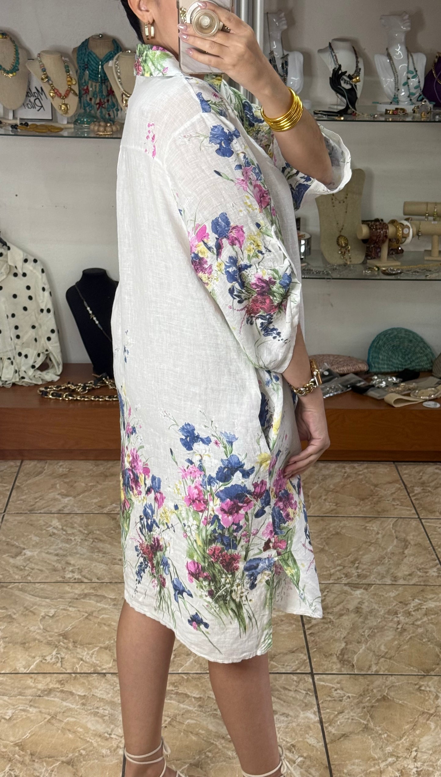 Floral OS Short Linen Dress (NO RETURNS OR EXCHANGE)