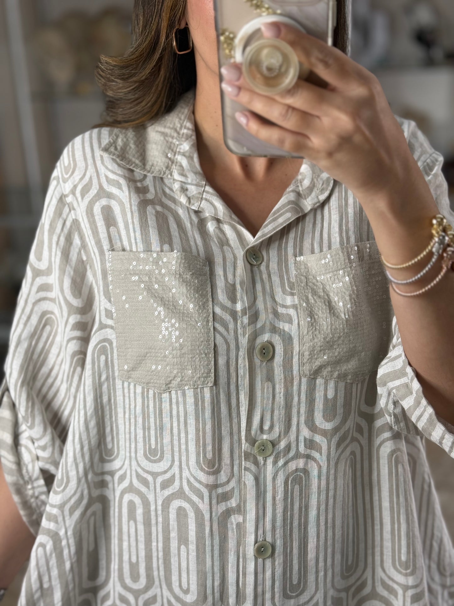 OS Geometric Linen Maxi Dress (NO RETURNS OR EXCHANGE)