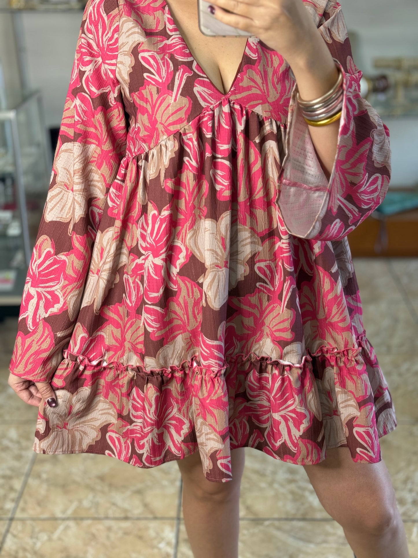 Long Sleeves Floral Mini Dress