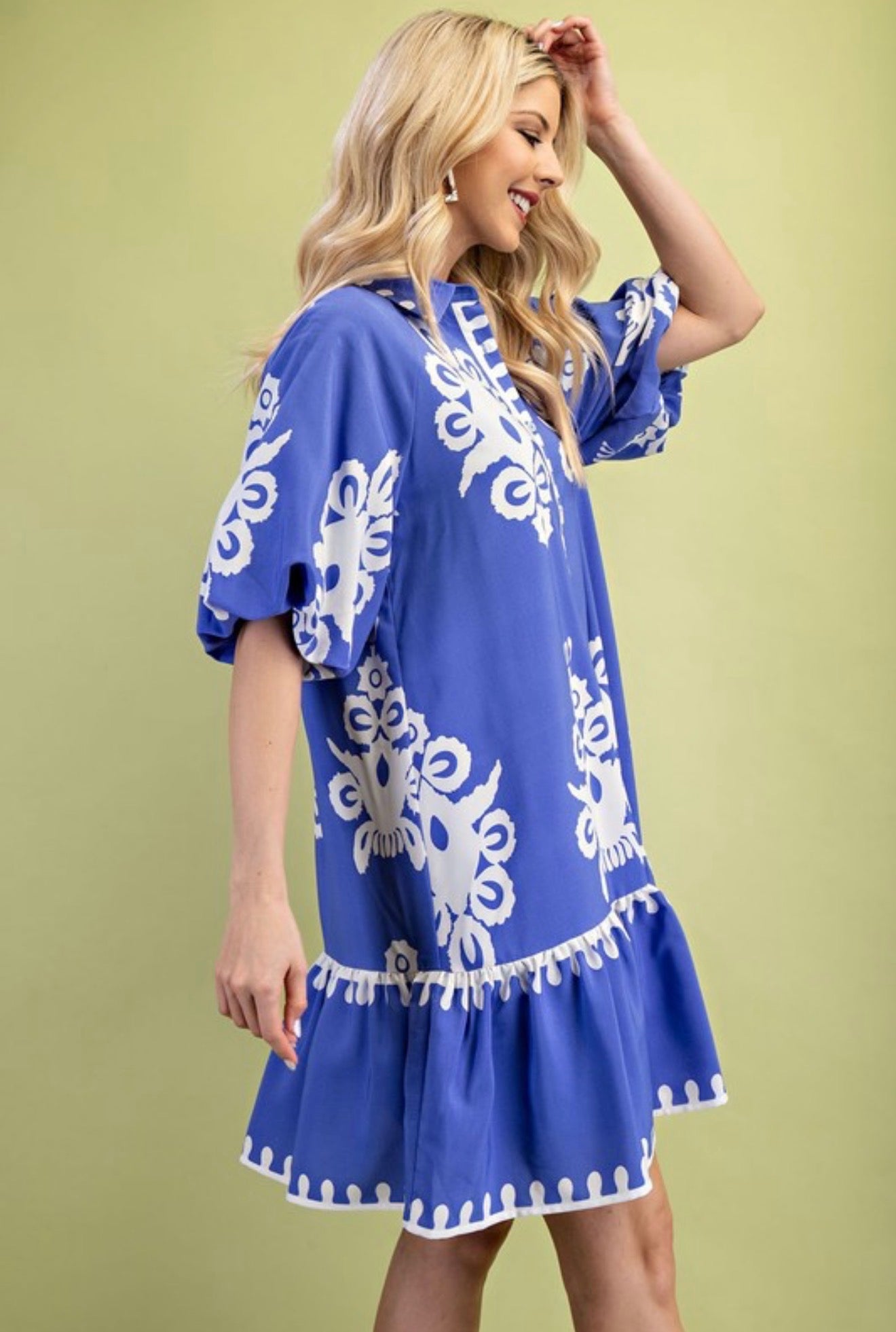 Blue Print Mini Dress (PLUS)