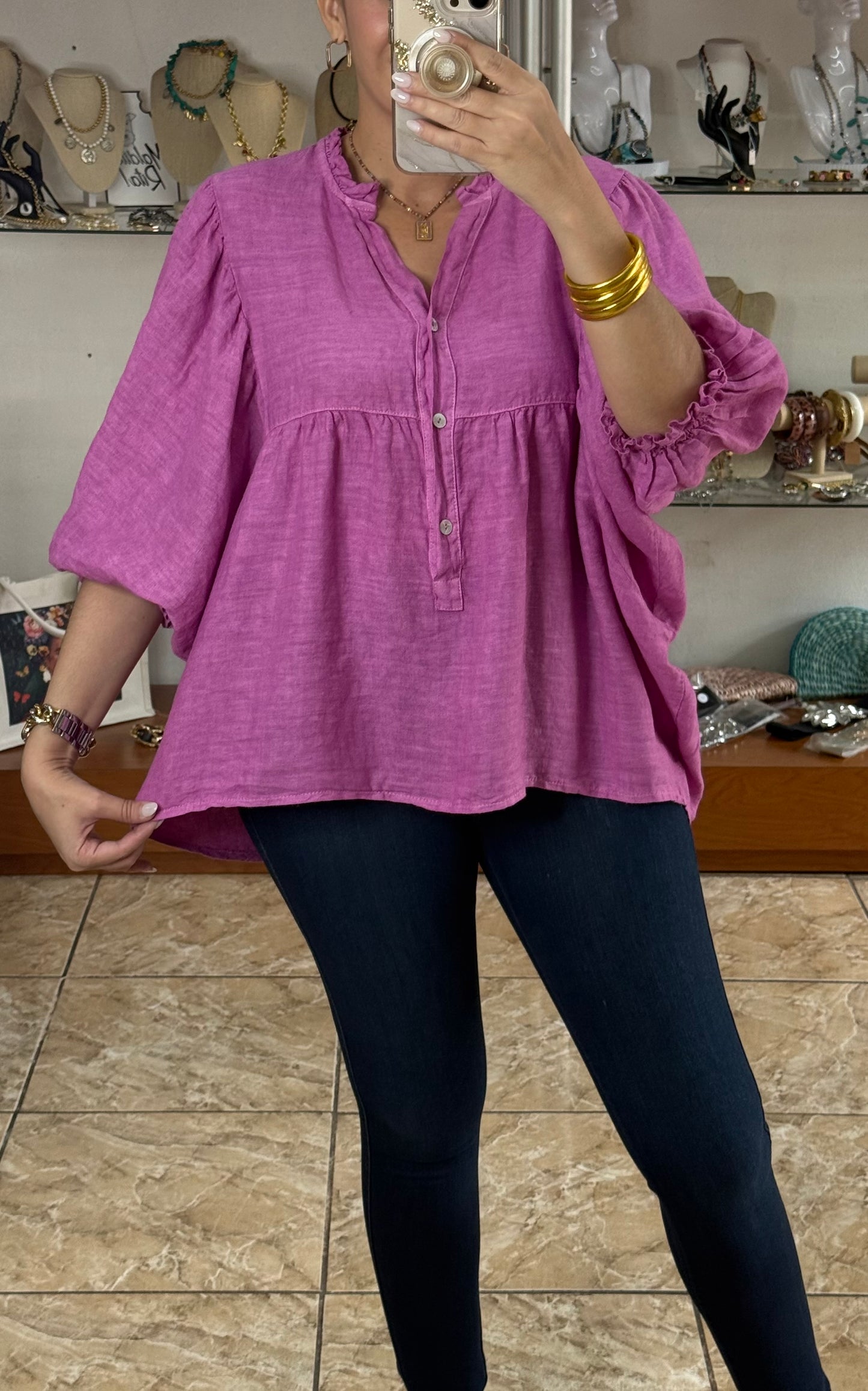 OS Babydoll Linen Top (NO RETURNS OR EXCHANGE)