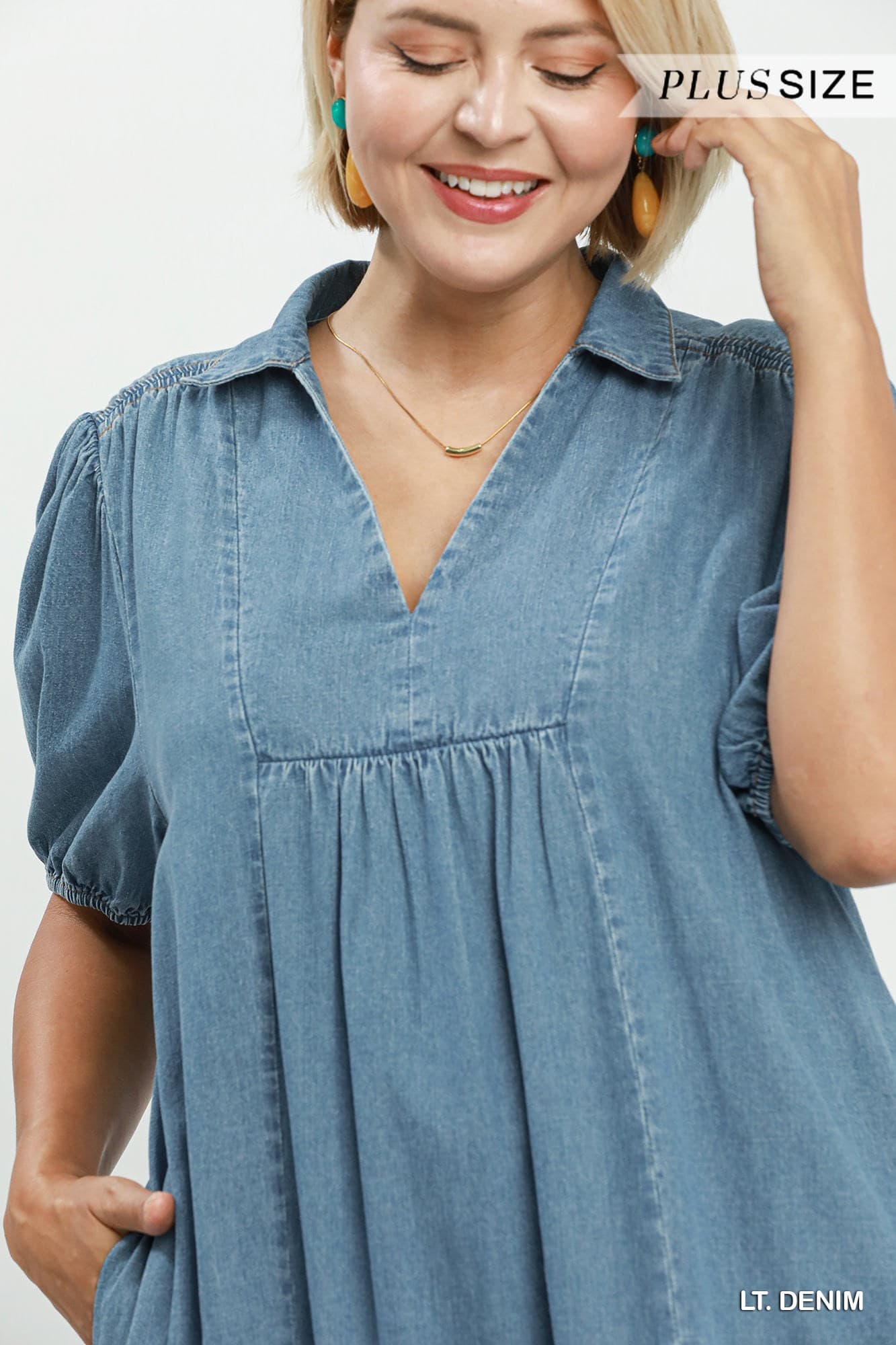 Lt. Denim Tiered Midi Dress (PLUS)