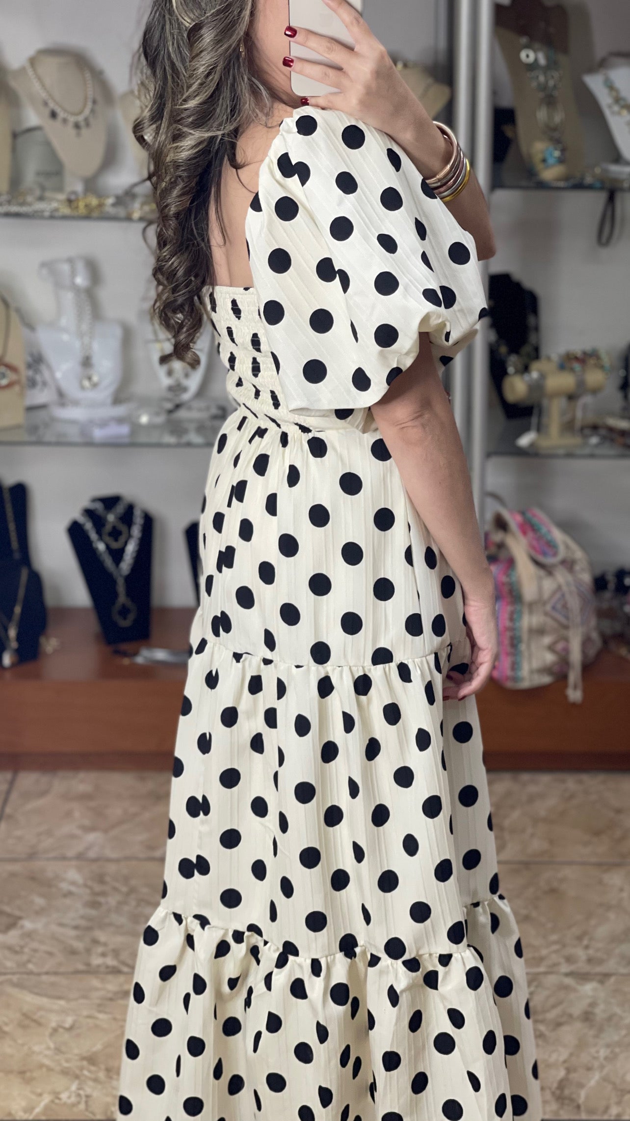 Polka Bubble Sleeve Maxi Dress