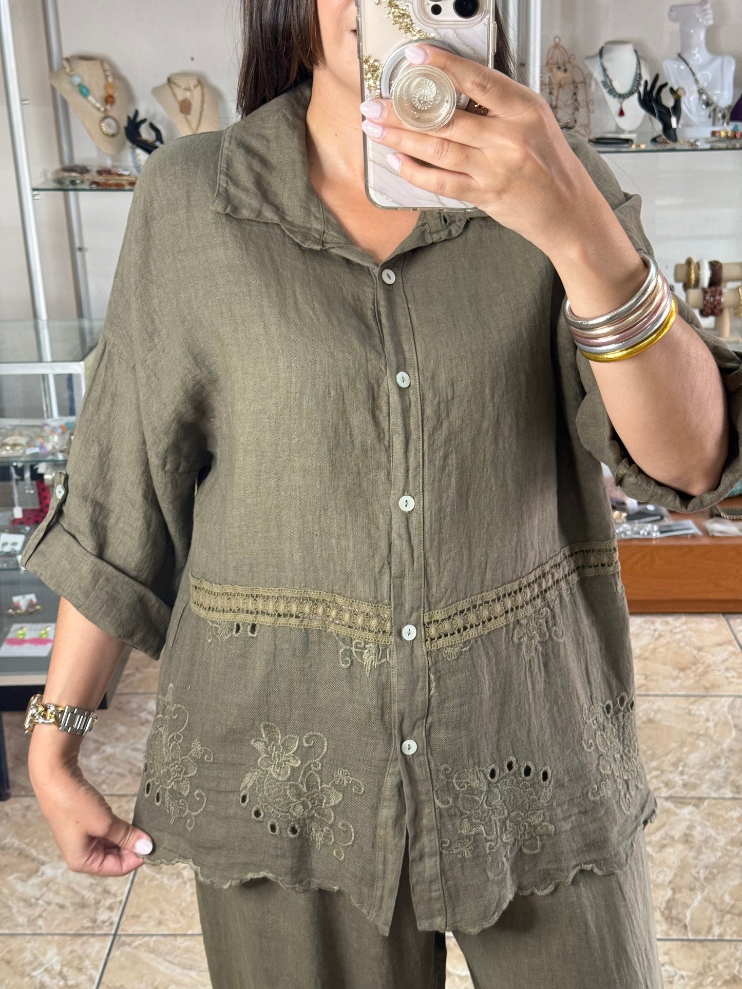 OS Button Down Top & Pant Set (NO RETURNS OR EXCHANGE)
