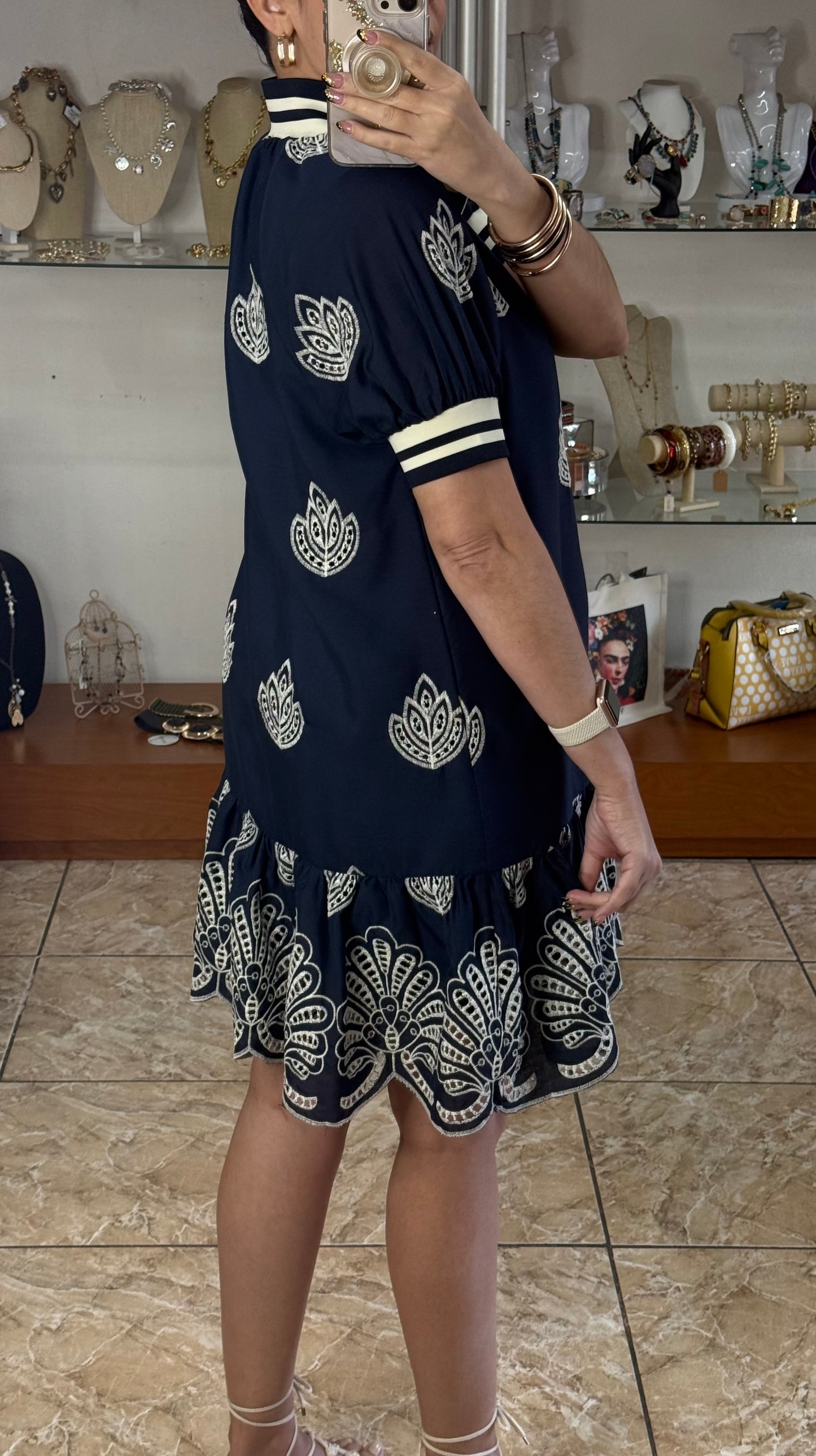 Navy Embroidered Mini Dress (FINAL SALE)
