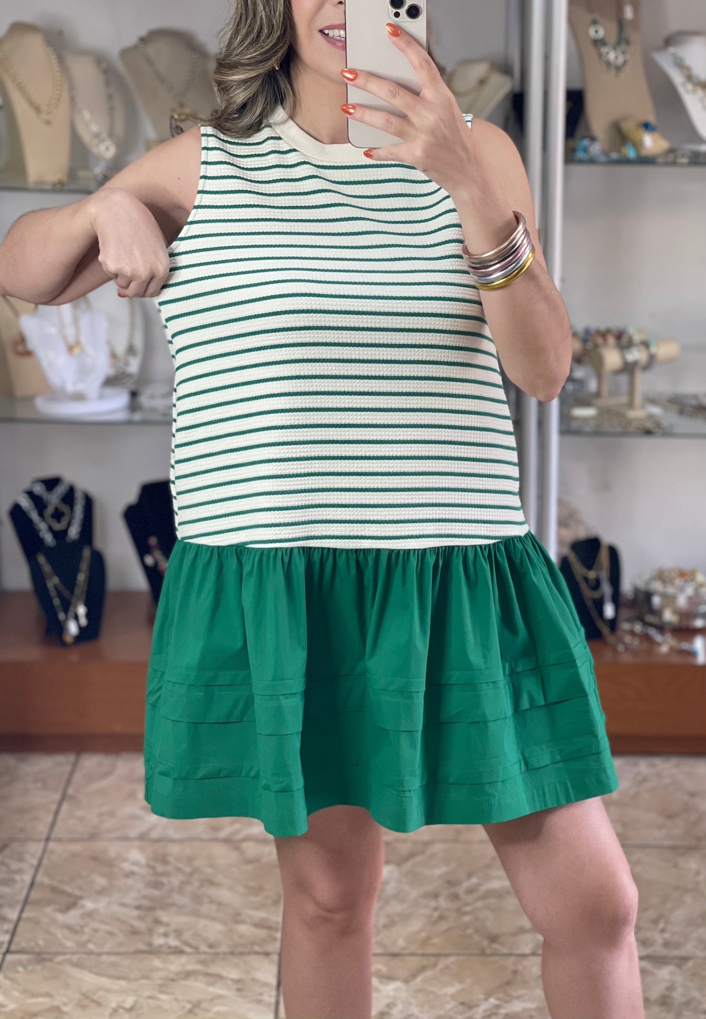 Green Stripes Mini Dress