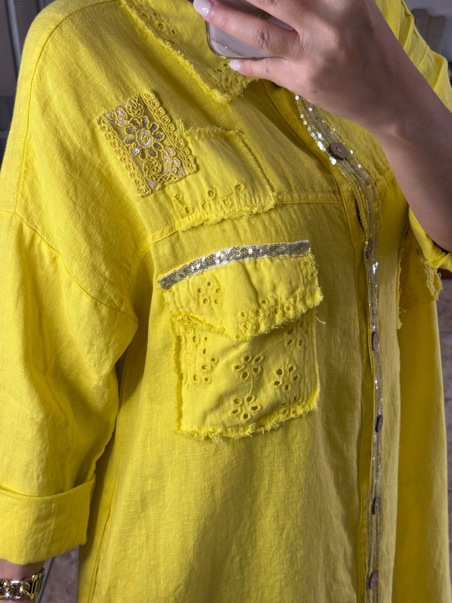 Long Sleeves OS Linen Midi Dress (NO RETURNS OR EXCHANGE)
