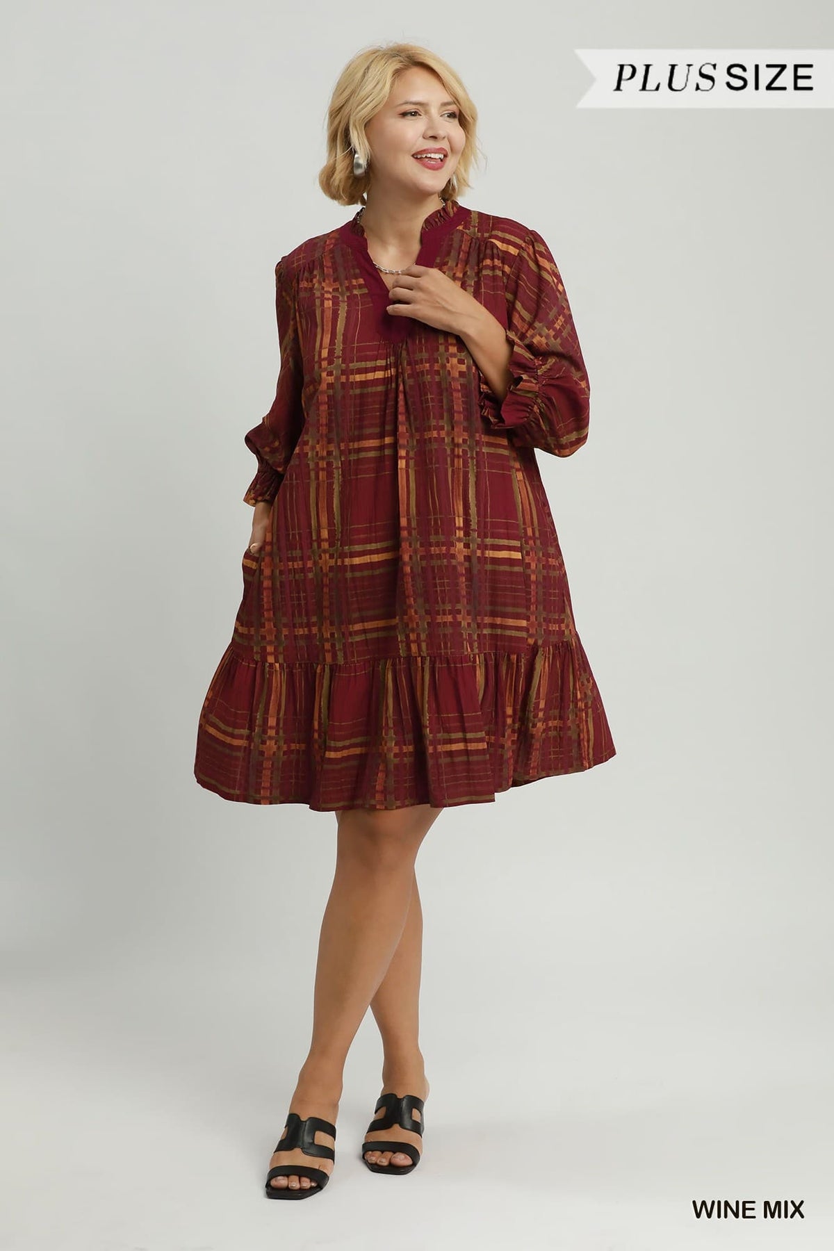 Plaid Print Tiered Babydoll Dress (PLUS)