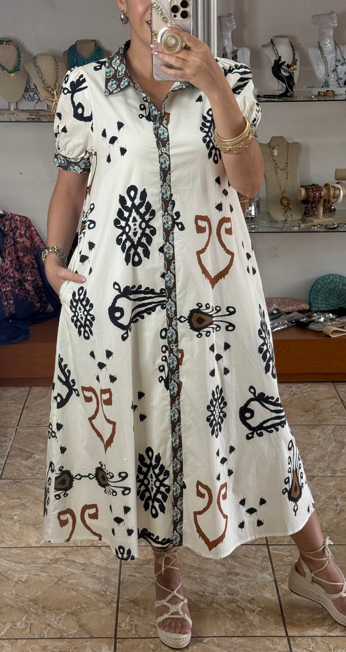 Ivory Mix Boho Print Midi Dress