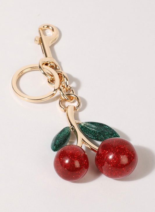 Glitter Cherry Keychain