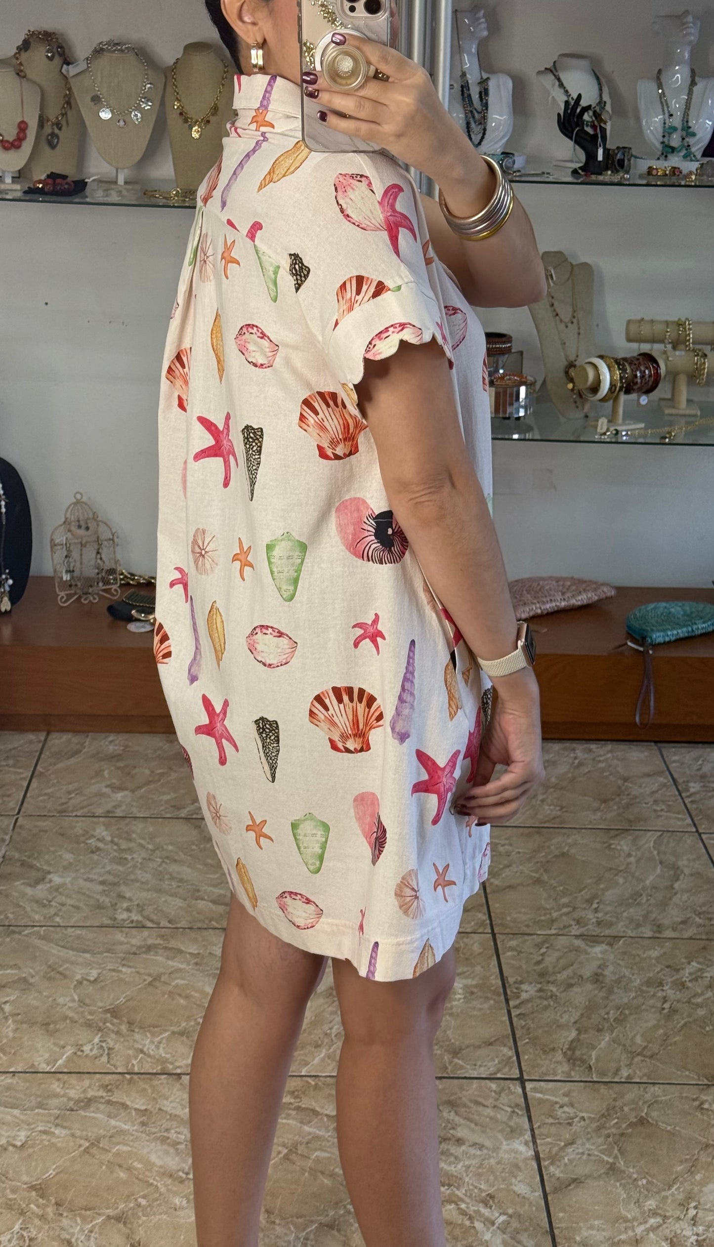 Coral Mix Seashell Mini Dress