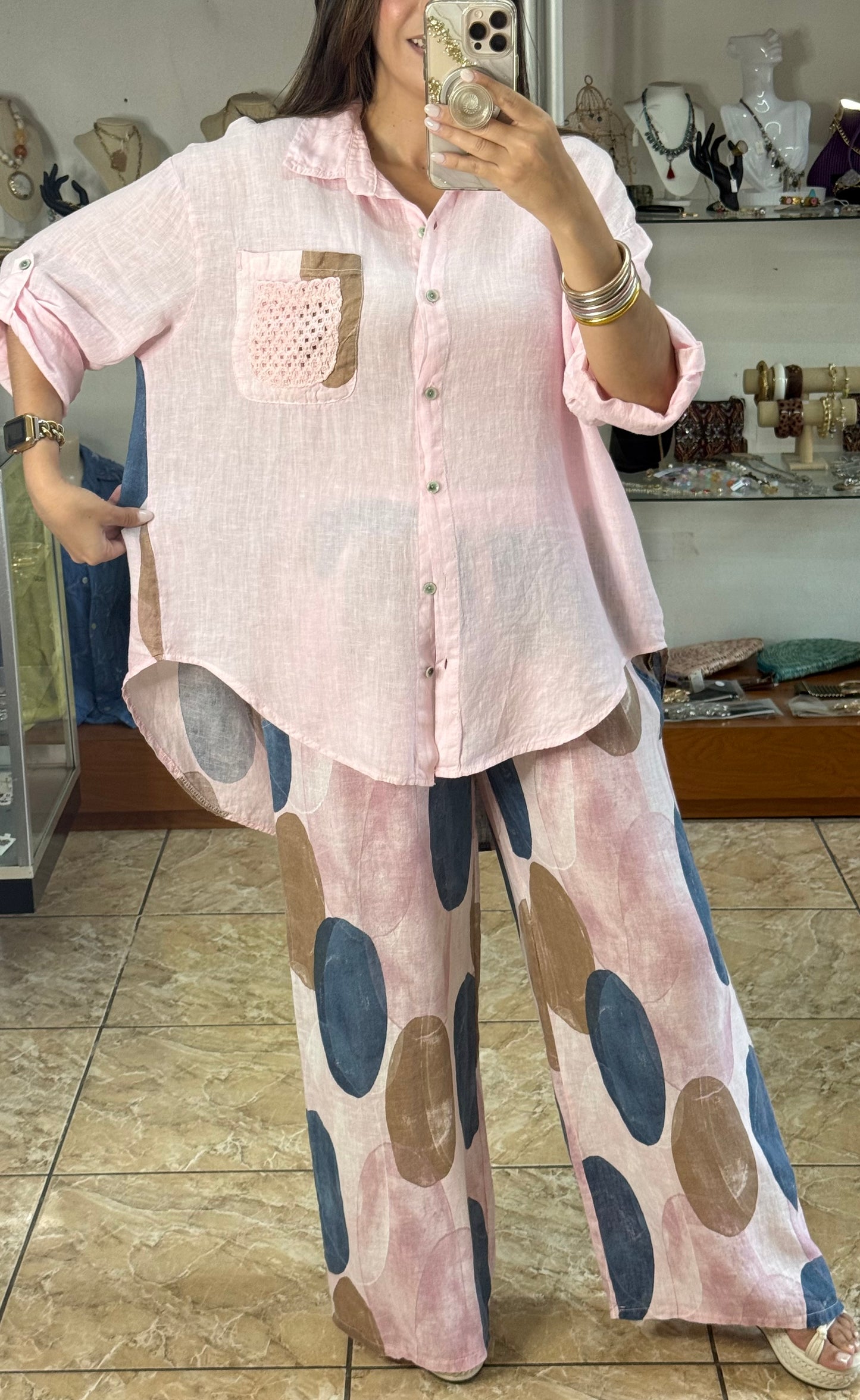 OS Low/High Linen Top & Pant Set (NO RETURNS OR EXCHANGE)