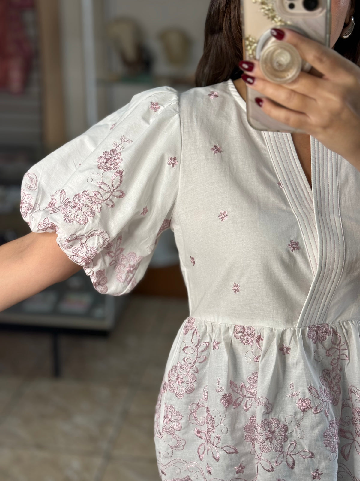 Puff Sleeve Peplum Embroidered Top