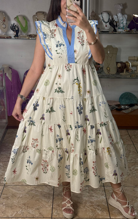 Cream Floral Midi Dress