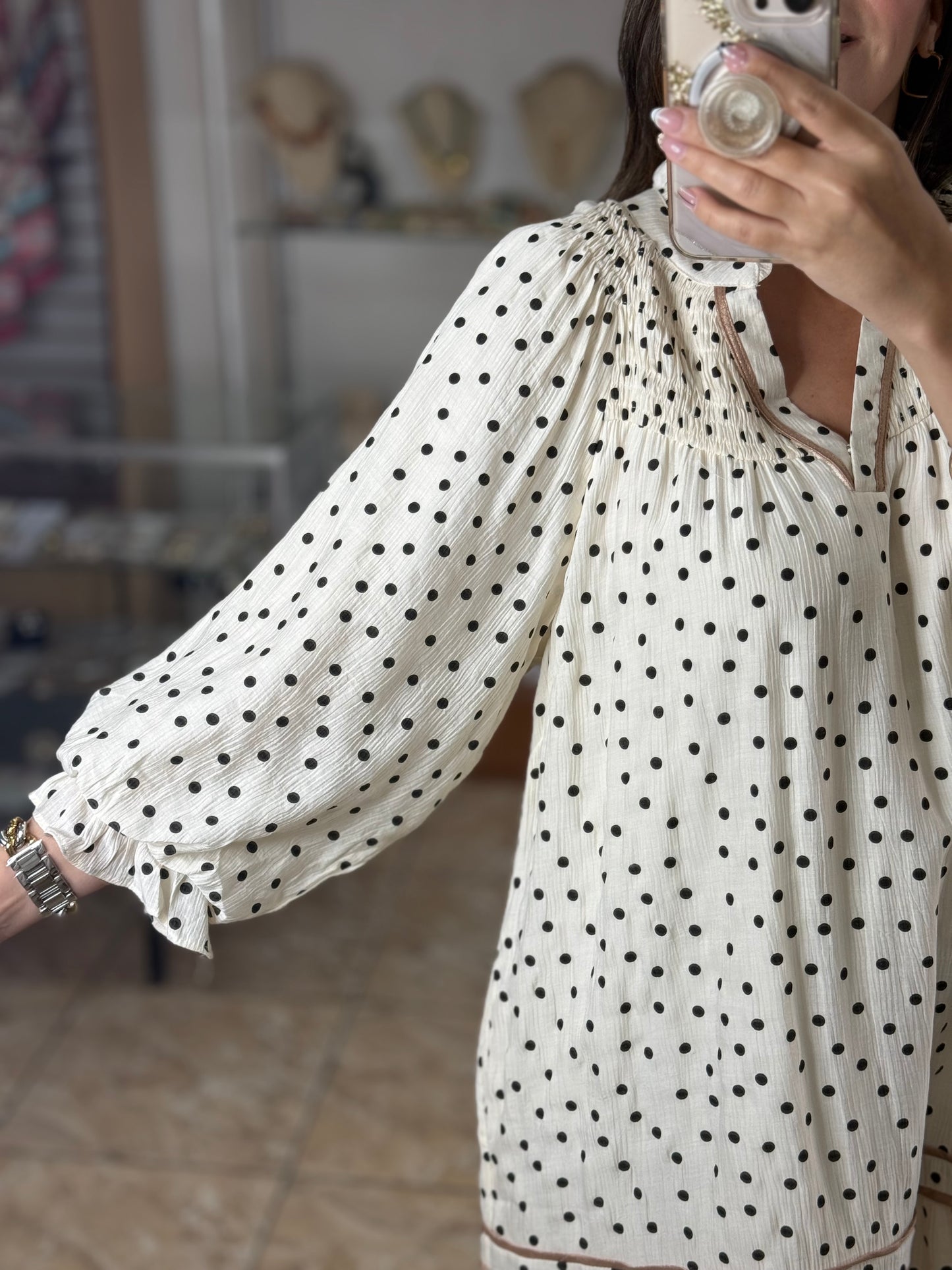Ecru/Black Polkadot Mini Dress
