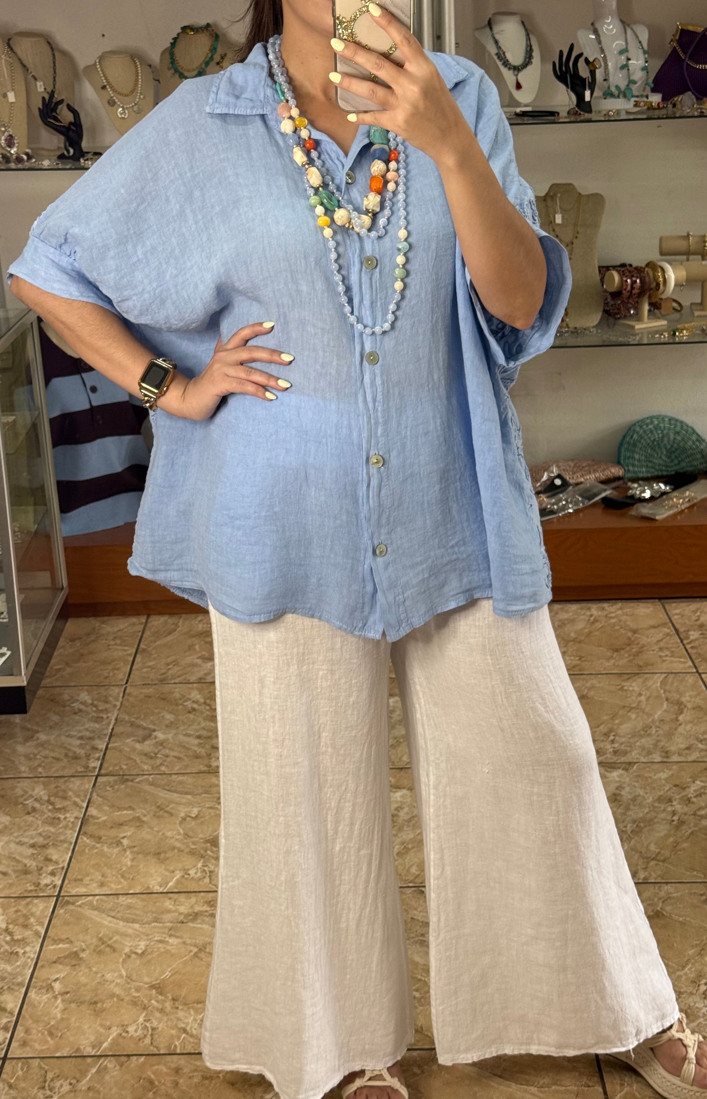 Linen/Cotton Embroidered Back Top (NO RETURNS OR EXCHANGE) (PANT SOLD SEPARATELY)