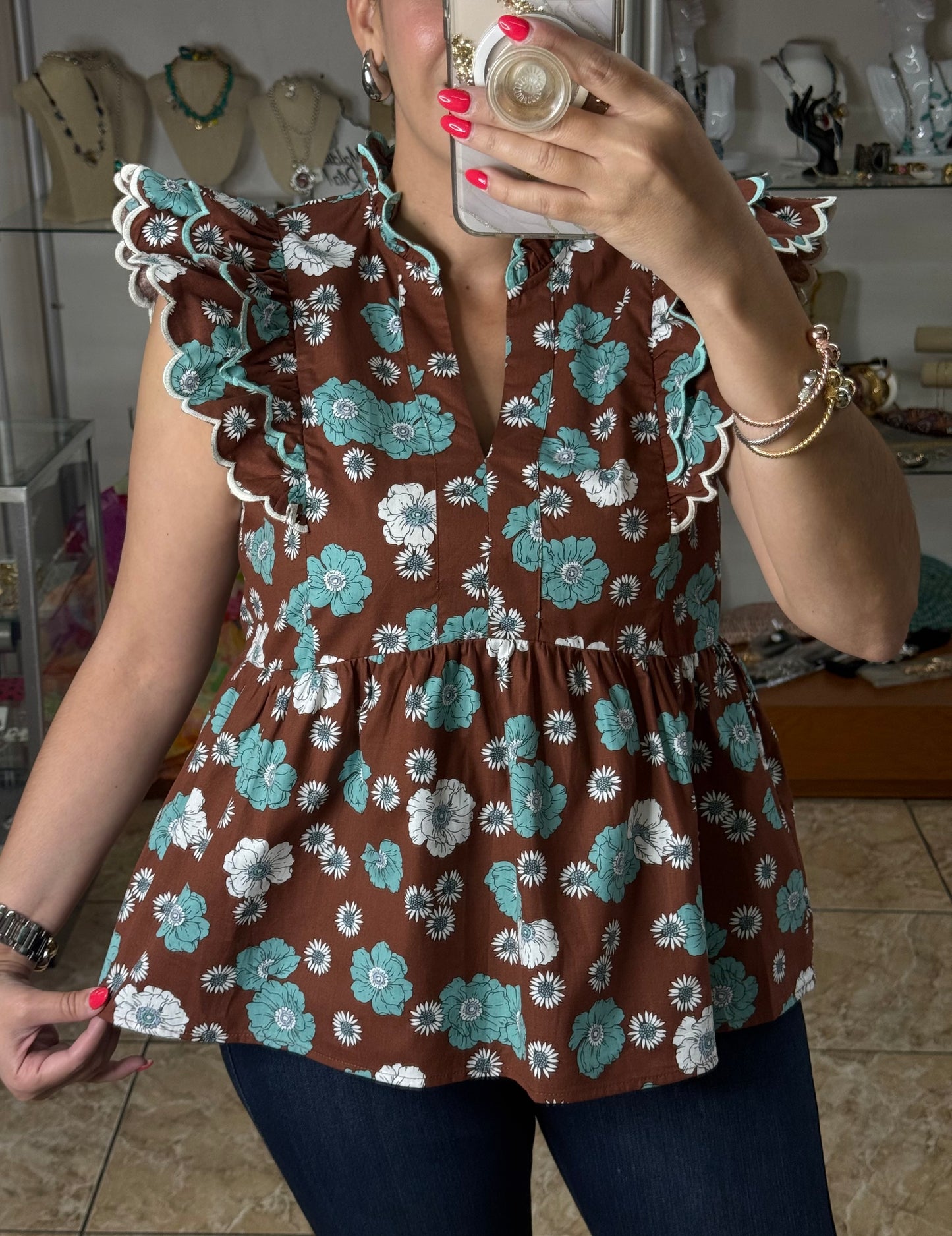 Brown Mix Floral Top