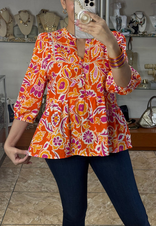 Orange Mix Floral Top