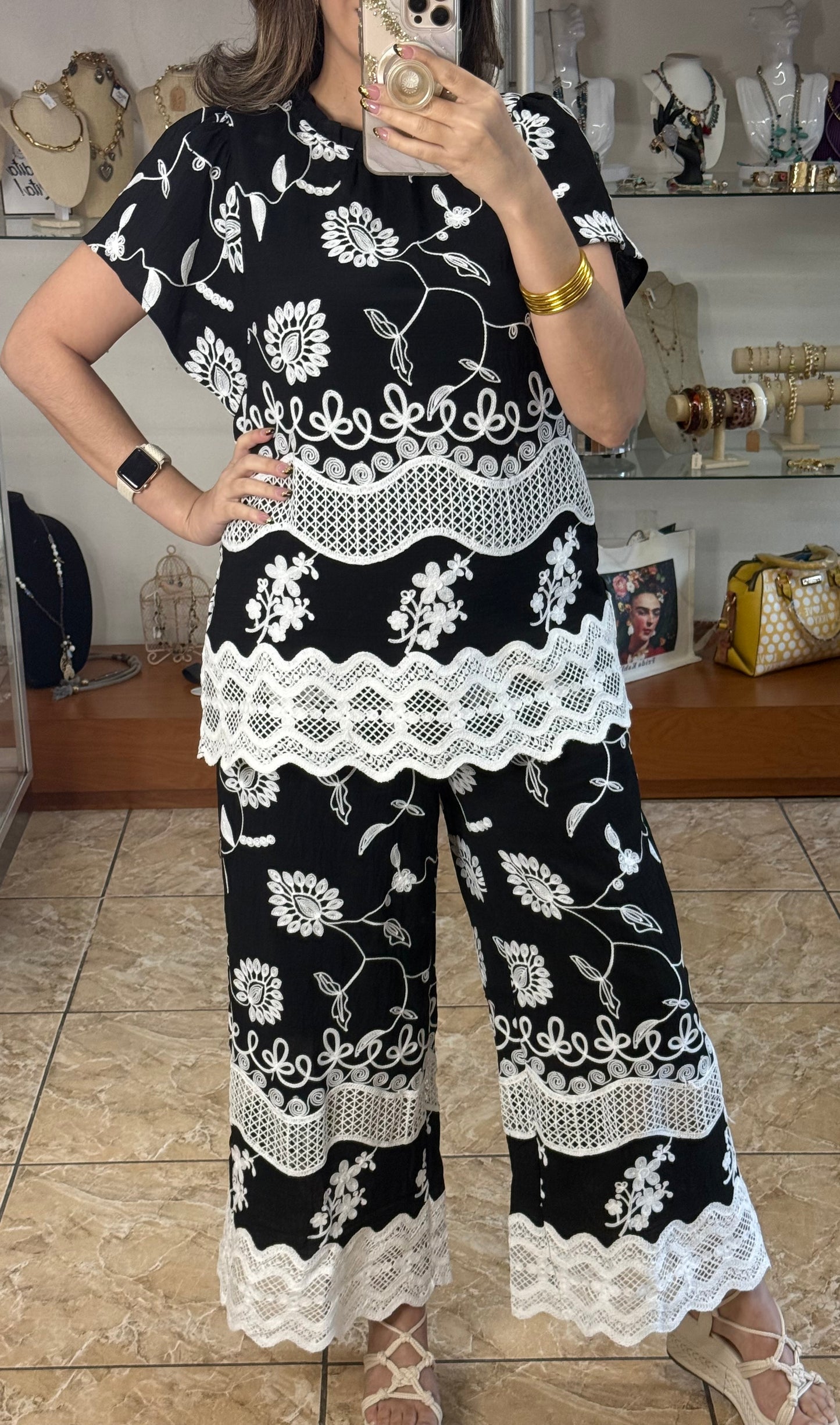 Black/White Embroidered Set