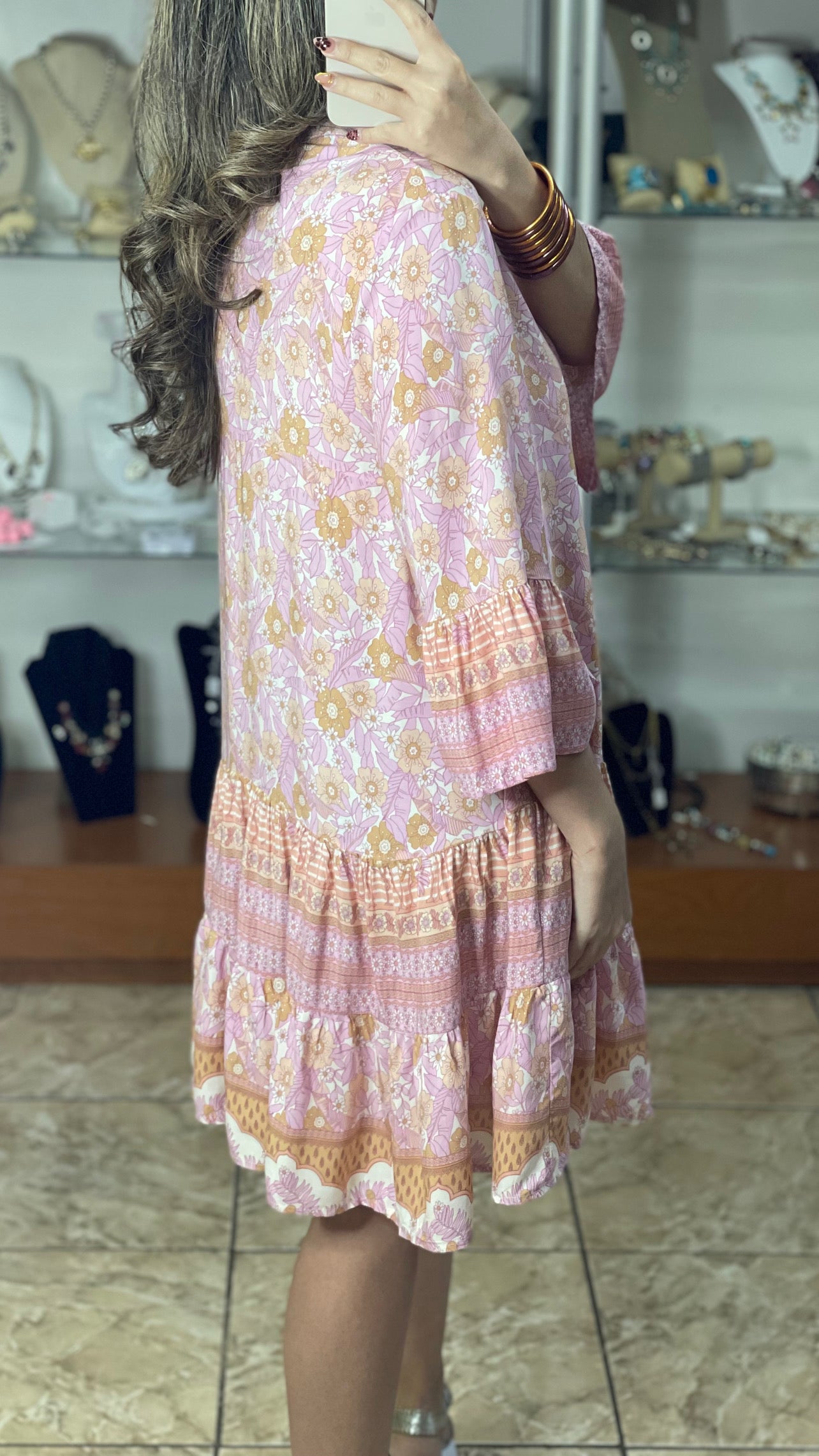 Pink Leaves Floral Dress