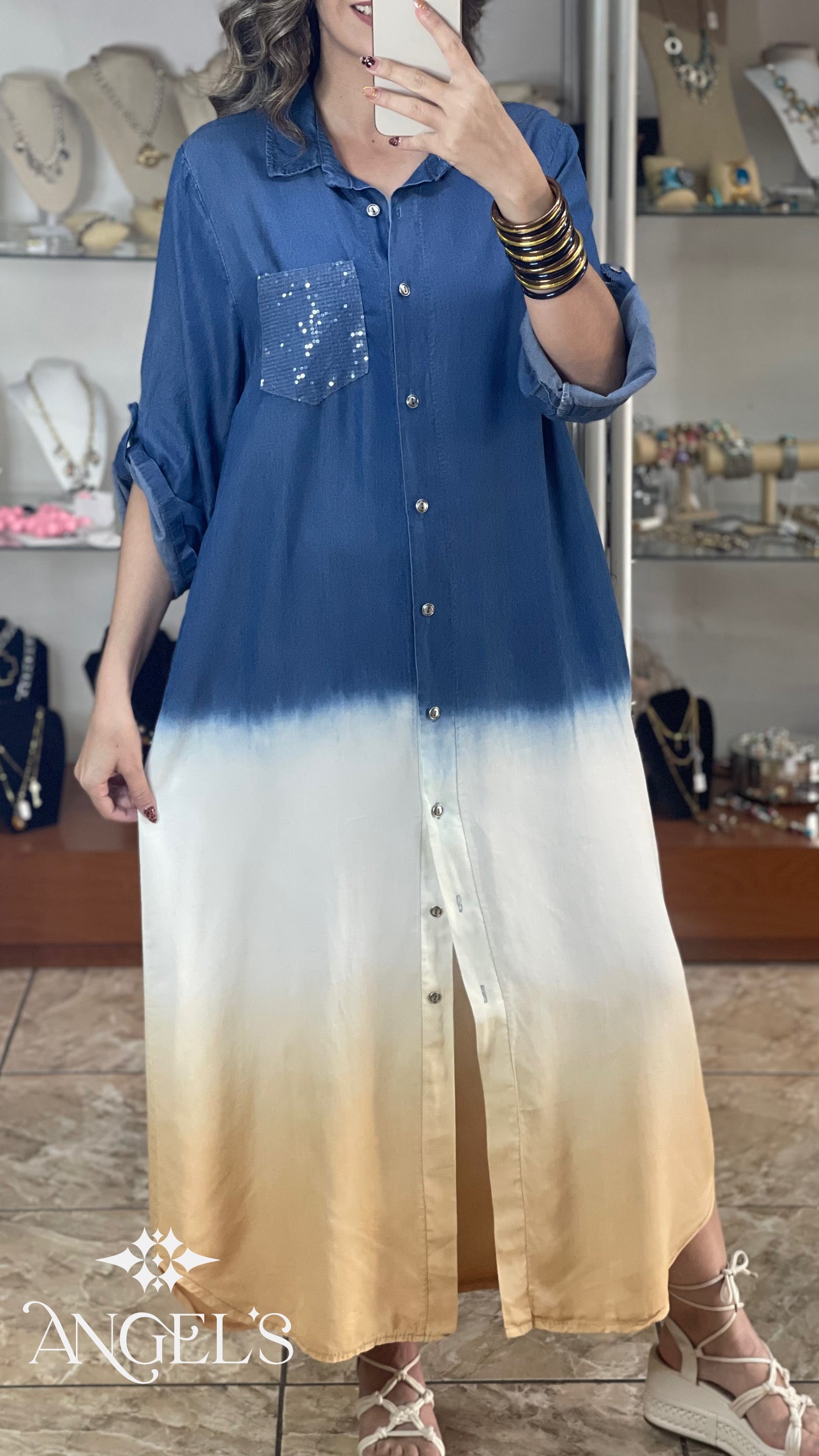 Button Down Tencel OS Maxi Dress