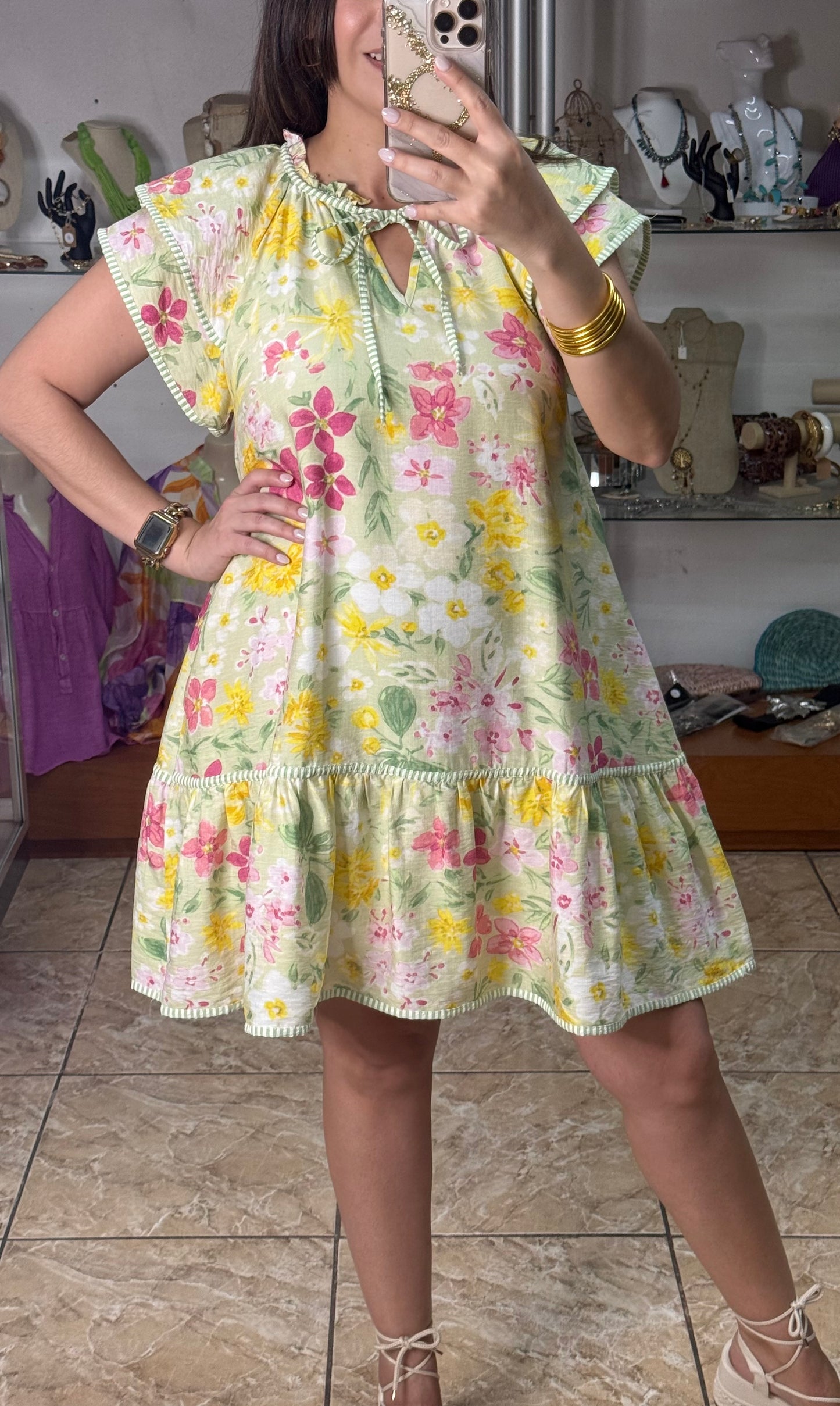 Sage Mix Floral Mini Dress