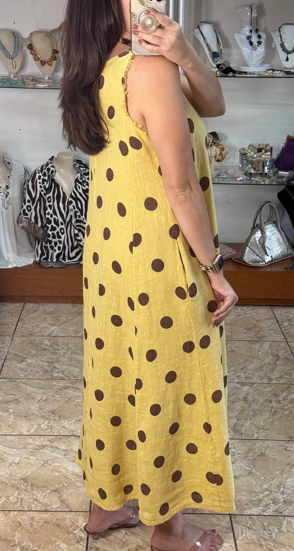 OS Linen Sleeveless Polka Dots Dress (NO RETURNS OR EXCHANGE)