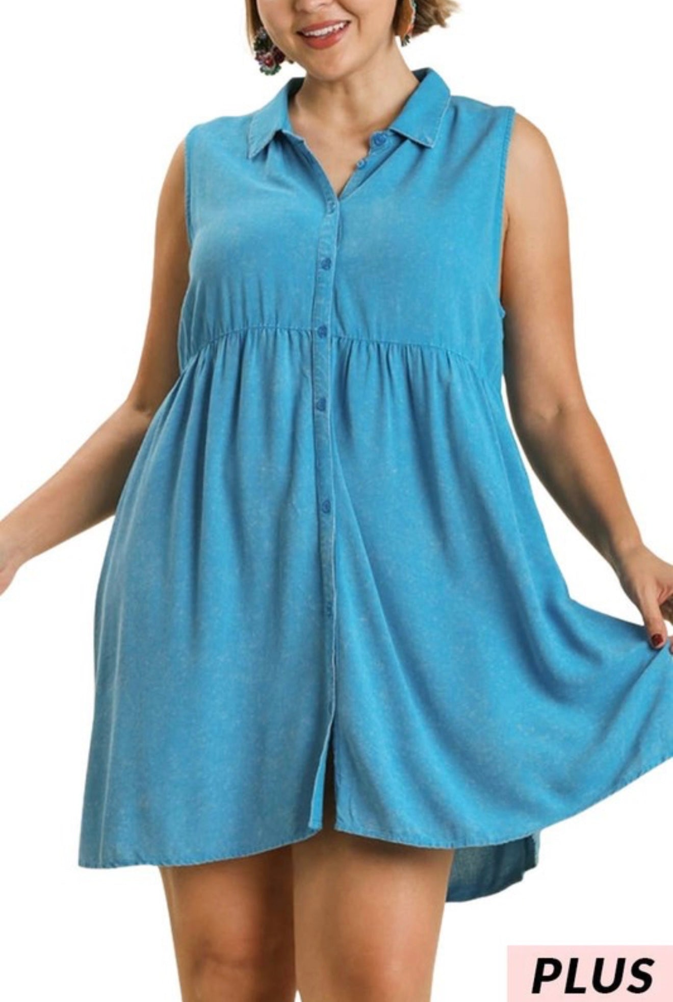 Snow Washed Button Down Sleeveless Dress (PLUS)