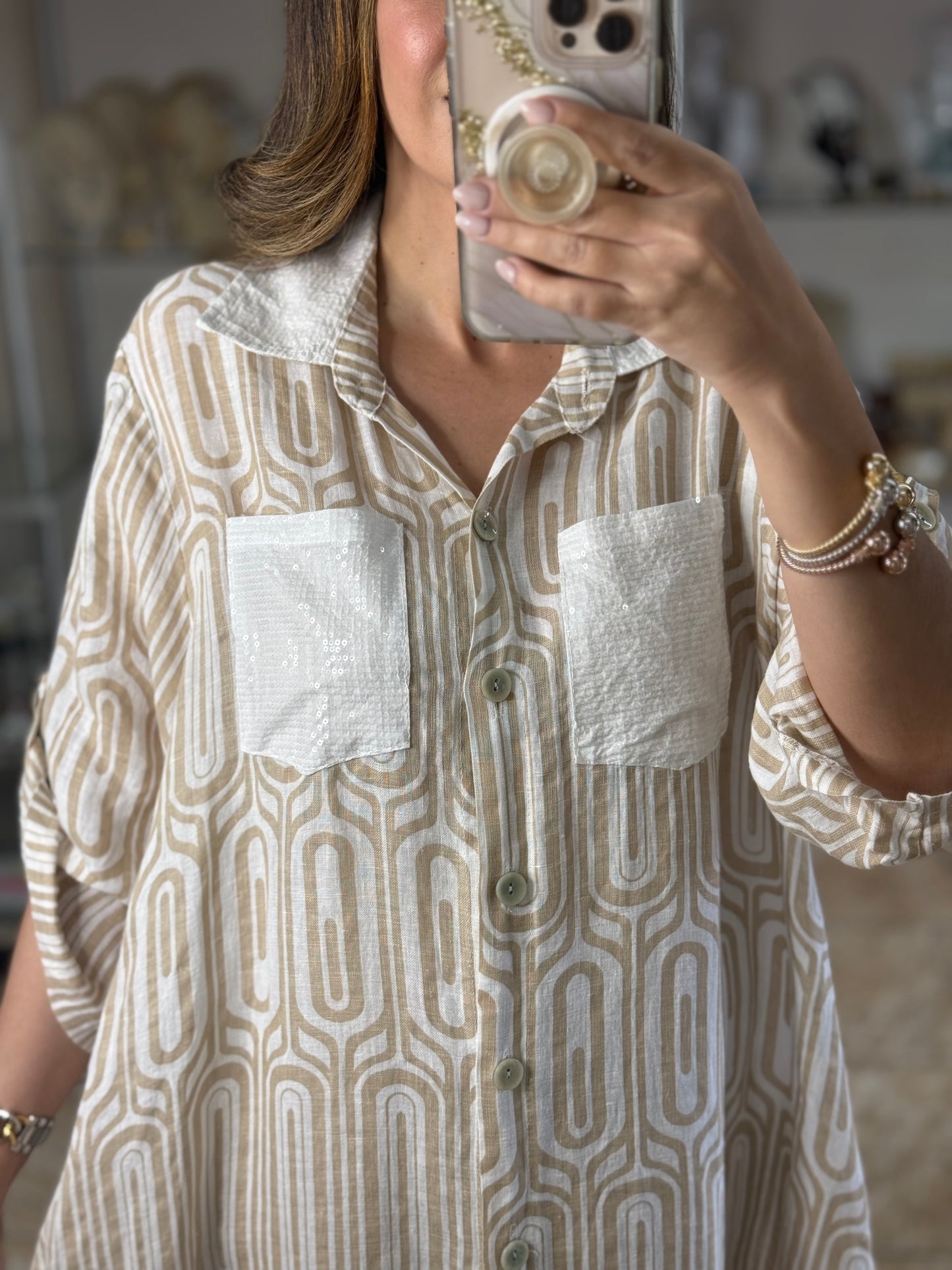 OS Geometric Linen Maxi Dress (NO RETURNS OR EXCHANGE)