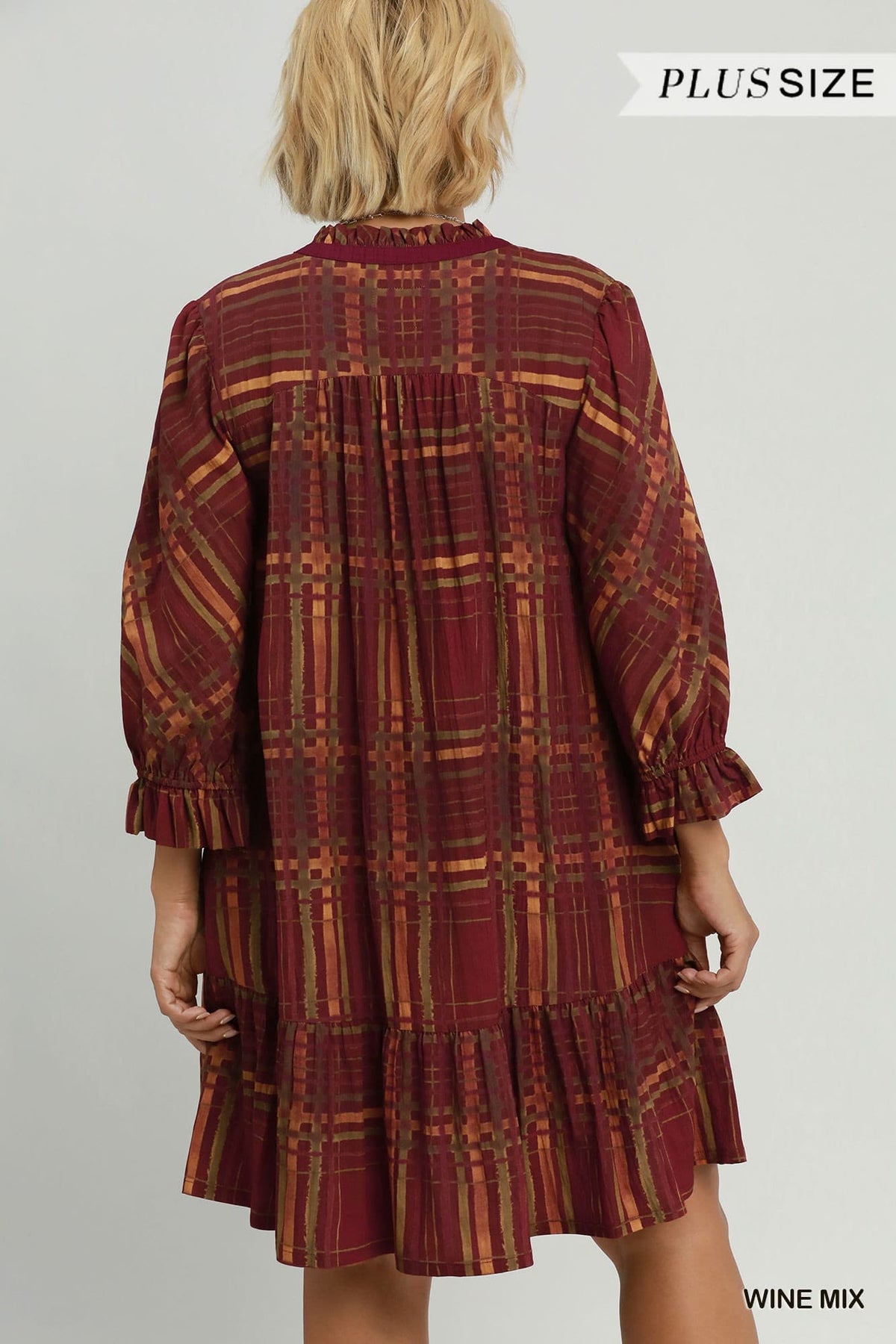 Plaid Print Tiered Babydoll Dress (PLUS)