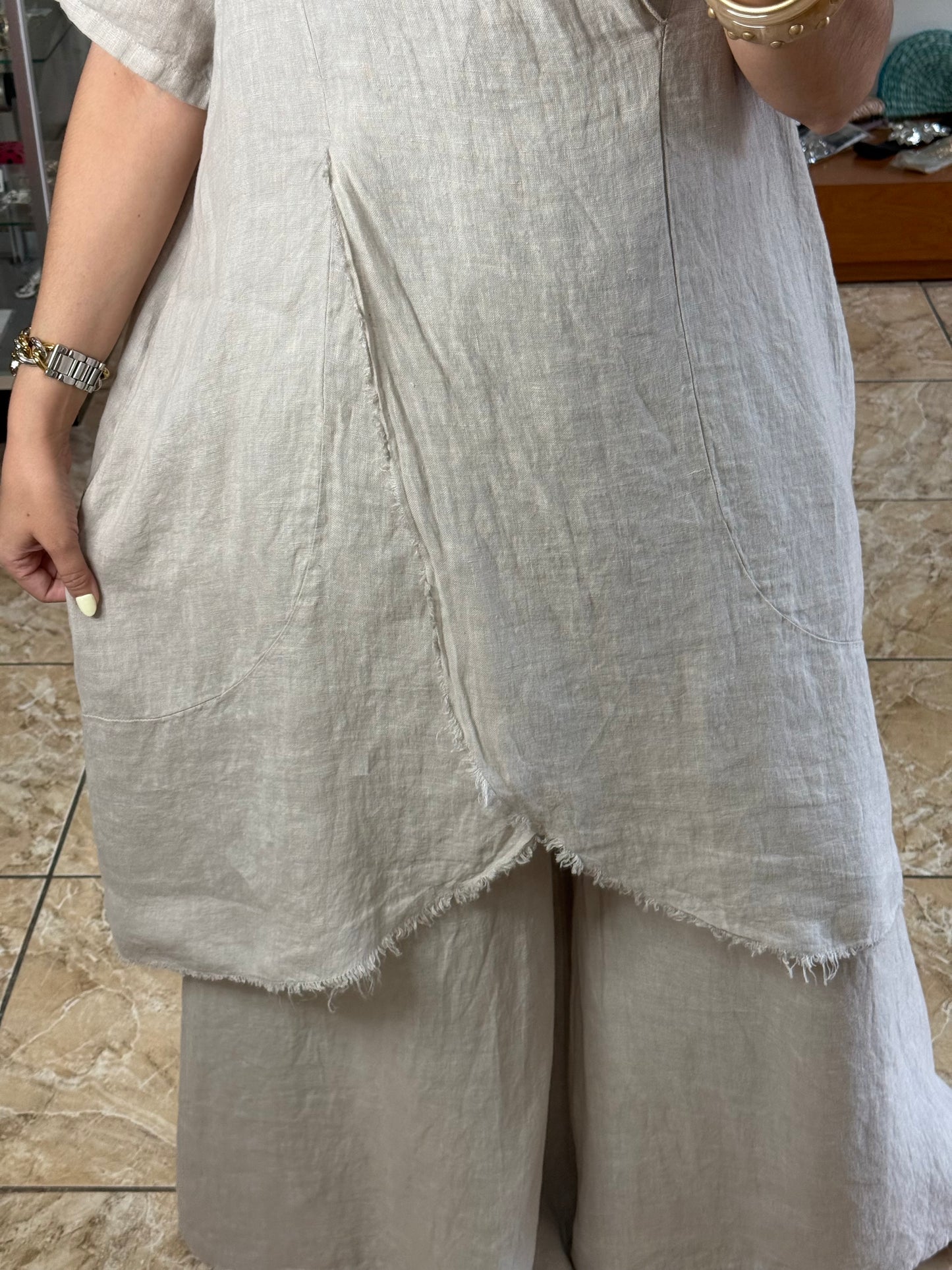 Long Top & Pant OS Linen Set (NO RETURNS OR EXCHANGE)